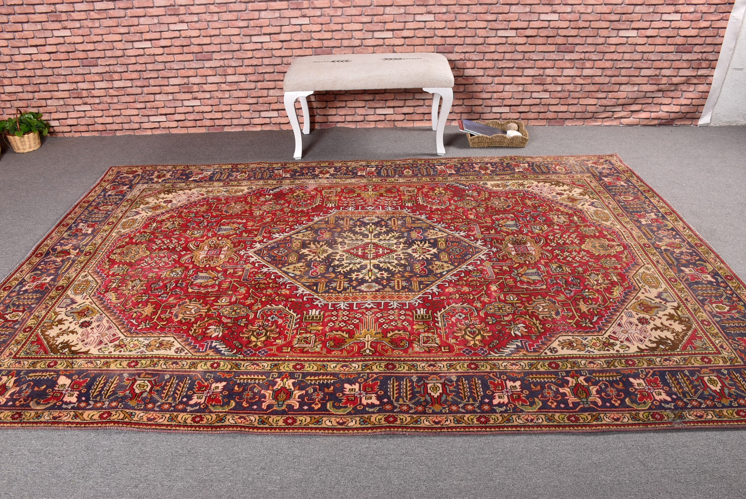 Türk Halısı, Yatak Odası Halıları, Büyük Oushak Halıları, Vintage Halı, Kırmızı Antika Halılar, 6.5x9.6 ft Büyük Halılar, Boho Halısı, Etnik Halılar, Oryantal Halı