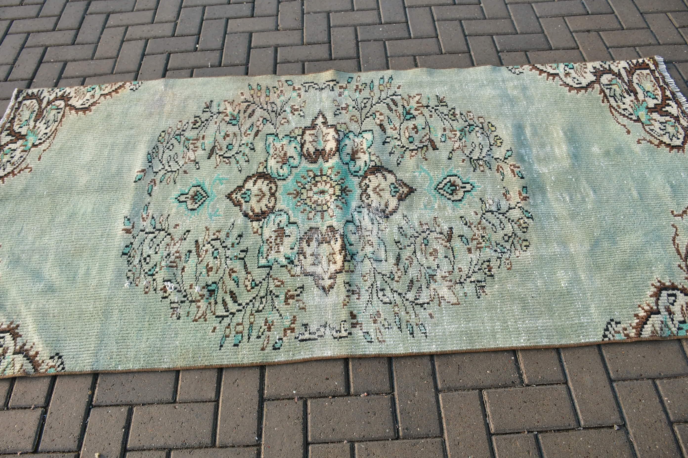 Fas Halısı, Çocuk Halıları, Yatak Odası Halısı, Vintage Halı, Oryantal Halılar, Türk Halıları, 3,6x7,5 ft Alan Kilimi, Sevimli Halı, Yeşil Fas Halısı