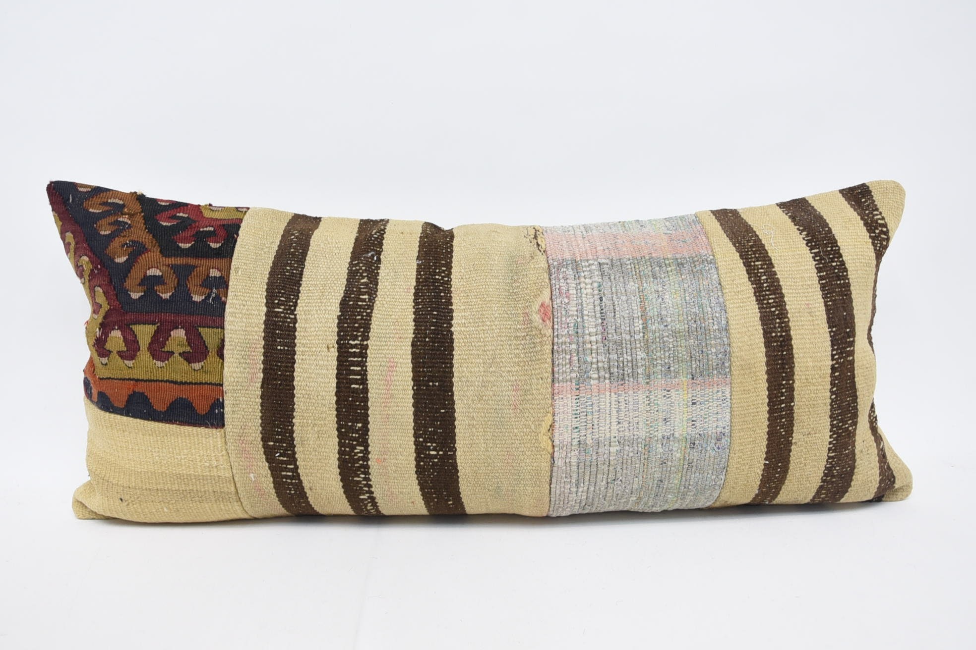 Gift Pillow, Outdoor Patio Pillow Cover, 16"x36" Beige Cushion, Vintage Kilim Pillow, Retro Throw Pillow Cover, Boho Pillow Sham Cover