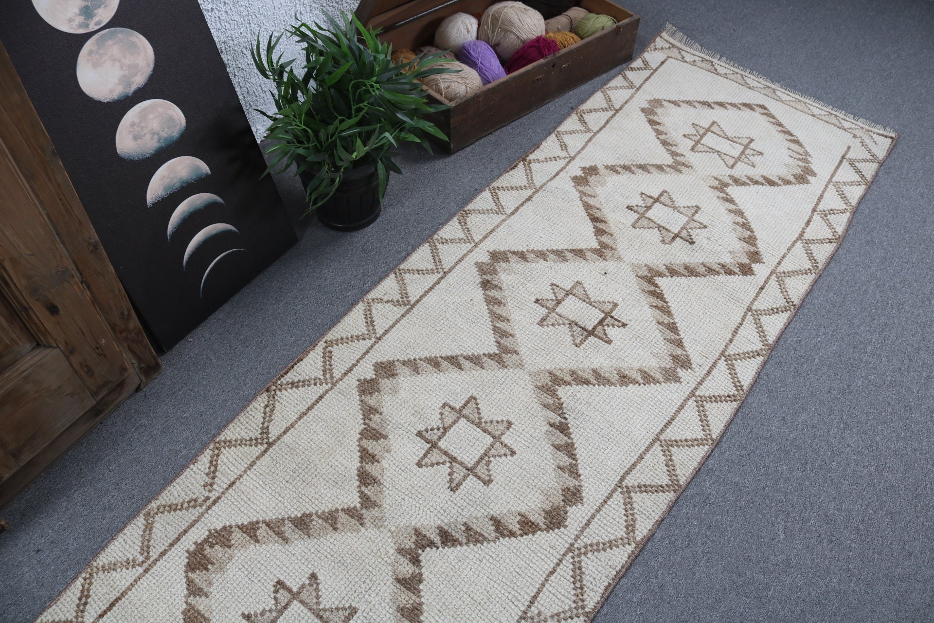 Hallway Rug, Modern Rugs, Turkish Rug, Aztec Rug, Long Runner Rug, Cool Rugs, Vintage Rugs, 2.3x12.1 ft Runner Rugs, Beige Handwoven Rugs