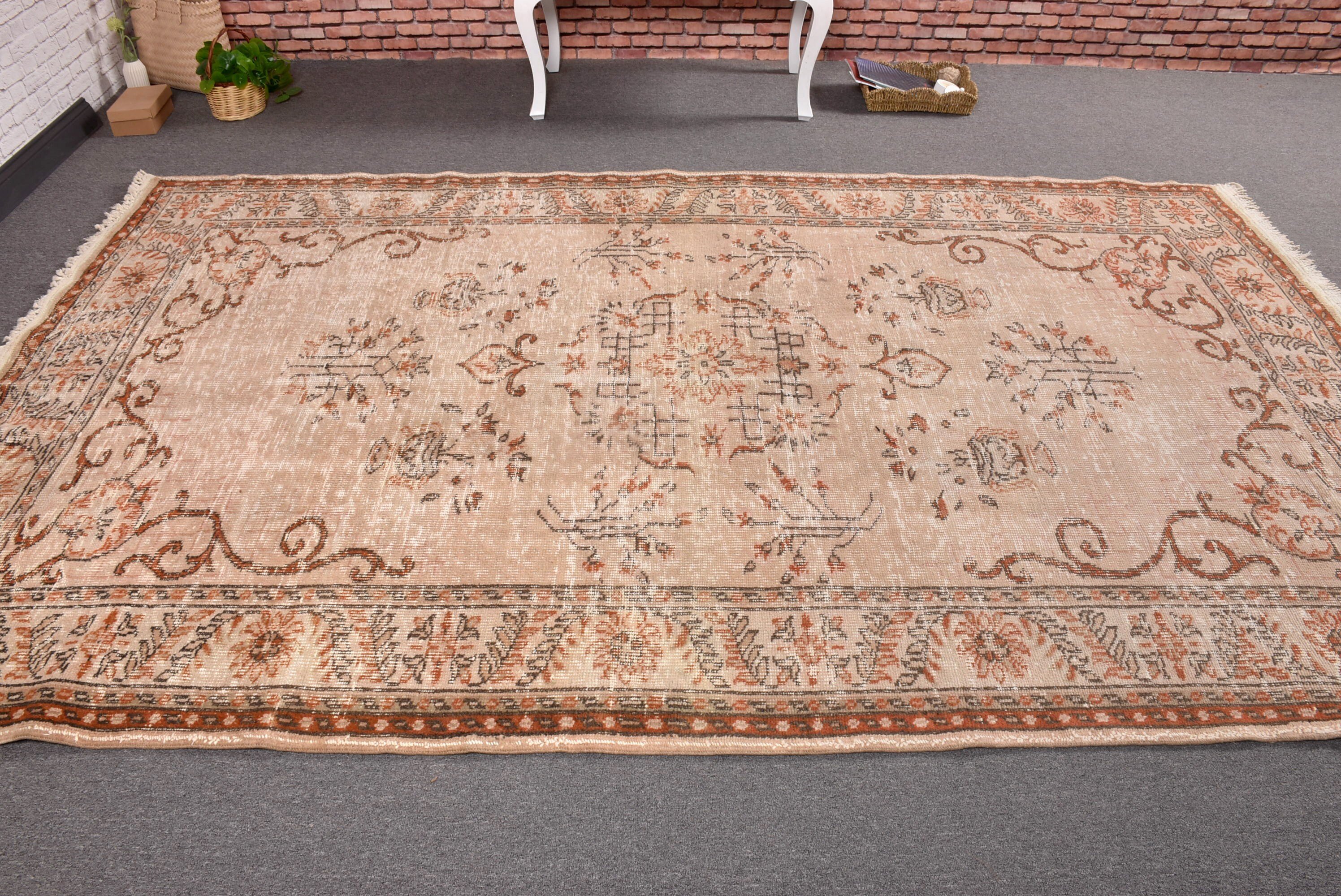 Büyük Boho Halıları, Lüks Halı, 6,1x9,8 ft Büyük Halı, Büyük Oushak Halıları, Antika Halılar, Türk Halıları, Bej Fas Halısı, Vintage Halı