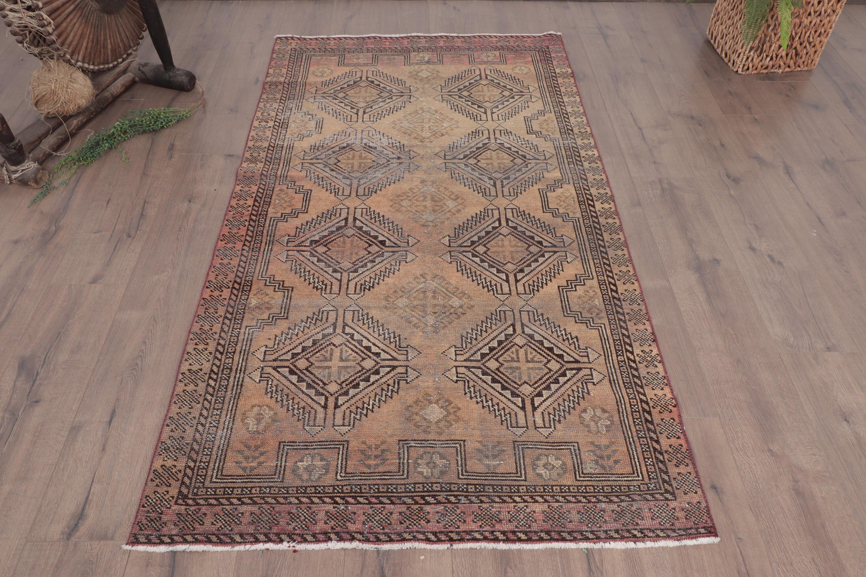 Vintage Halılar, 3.5x6.5 ft Aksan Halısı, Türk Halıları, Vintage Vurgu Halısı, Boho Halıları, Lüks Halı, Kahverengi Boho Halıları, Açıklama Halısı, Yatak Odası Halısı