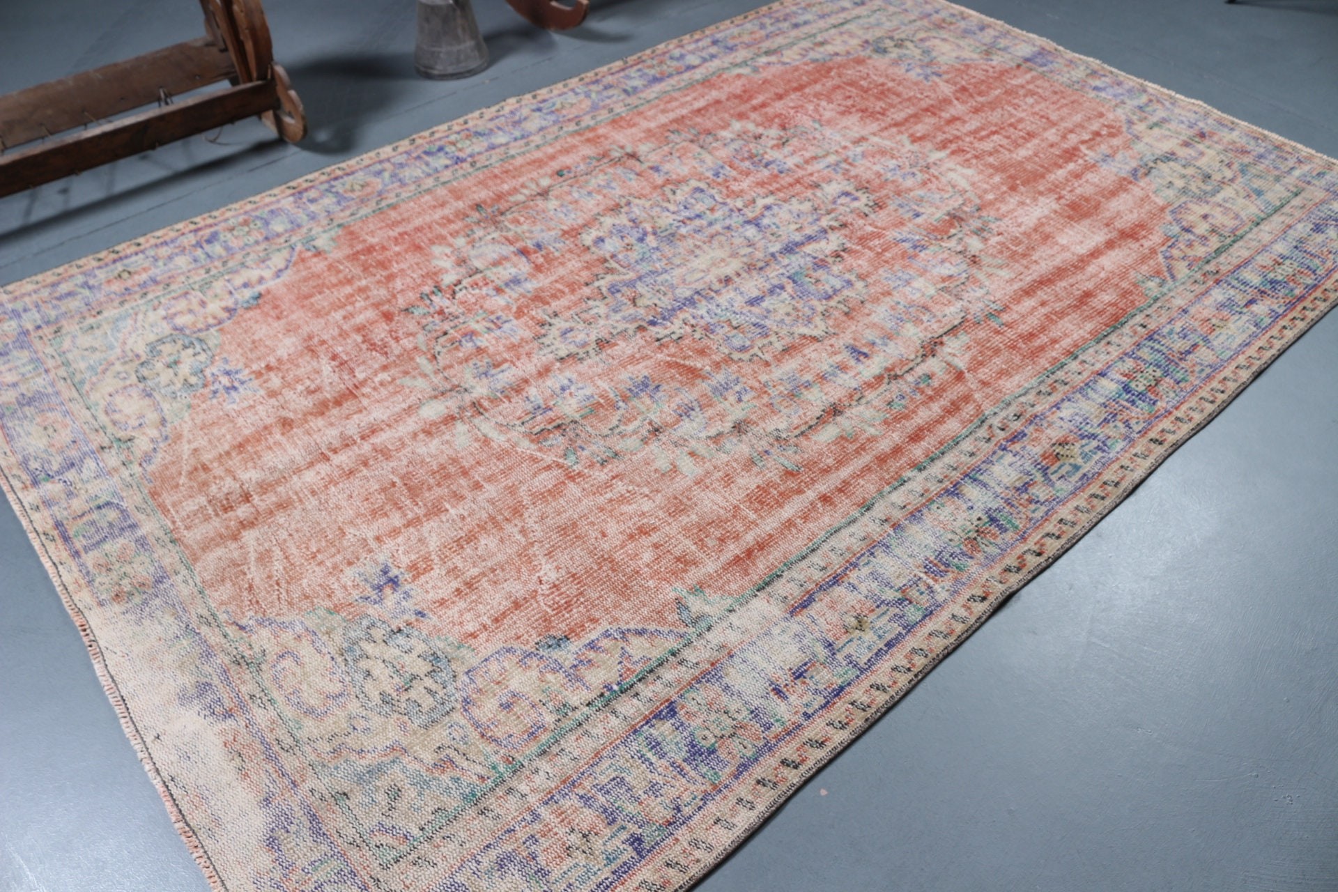 Oryantal Halılar, Salon Halısı, Anadolu Halısı, Turuncu 6x8.9 ft Büyük Halı, Yatak Odası Halısı, Yatak Odası Halıları, Vintage Halı, Türk Halısı