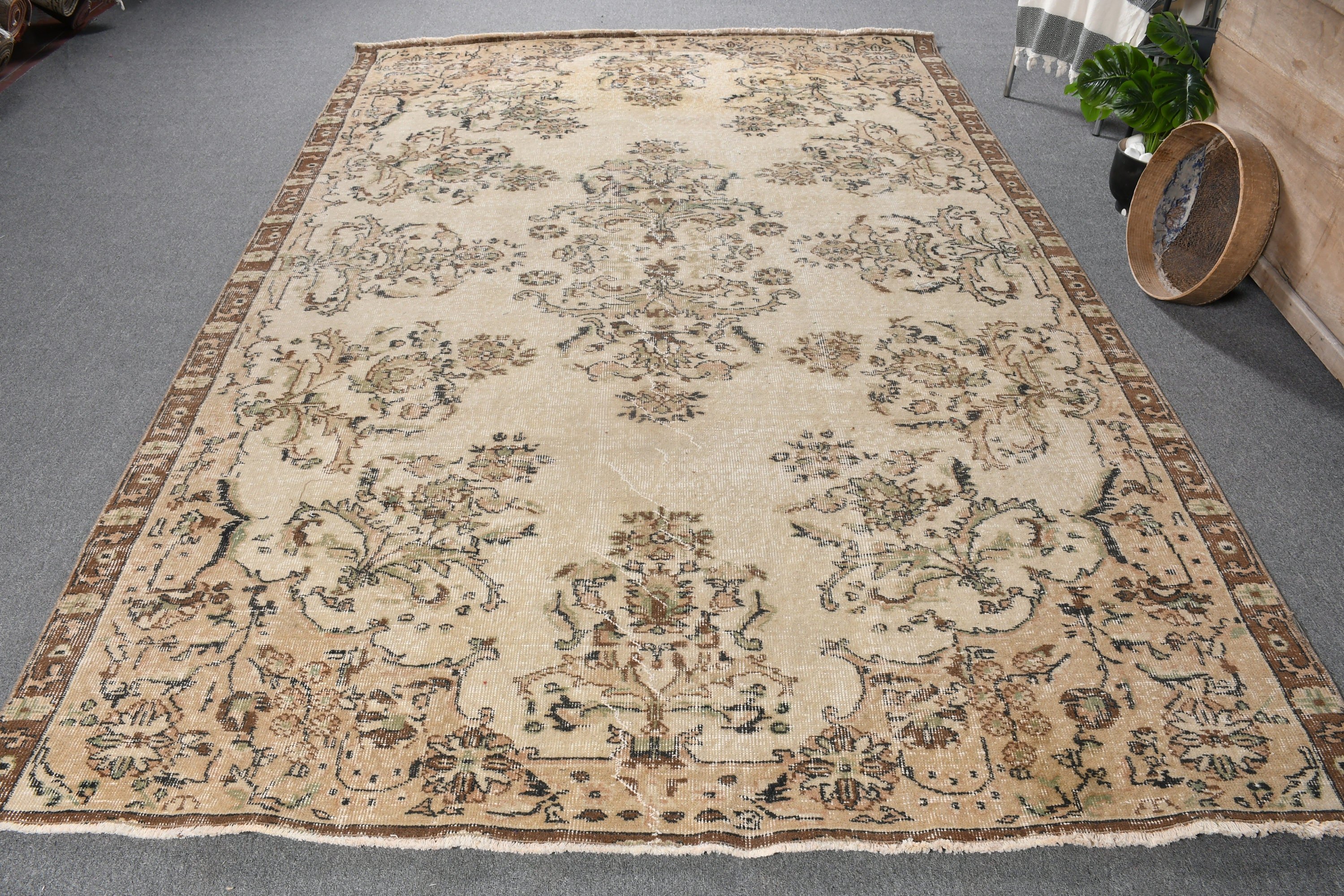 Muted Rugs, 6.6x9.6 ft Large Rug, Bedroom Rugs, Living Room Rugs, Vintage Rugs, Turkish Rugs, Beige Wool Rug, Salon Rug, Oushak Rug