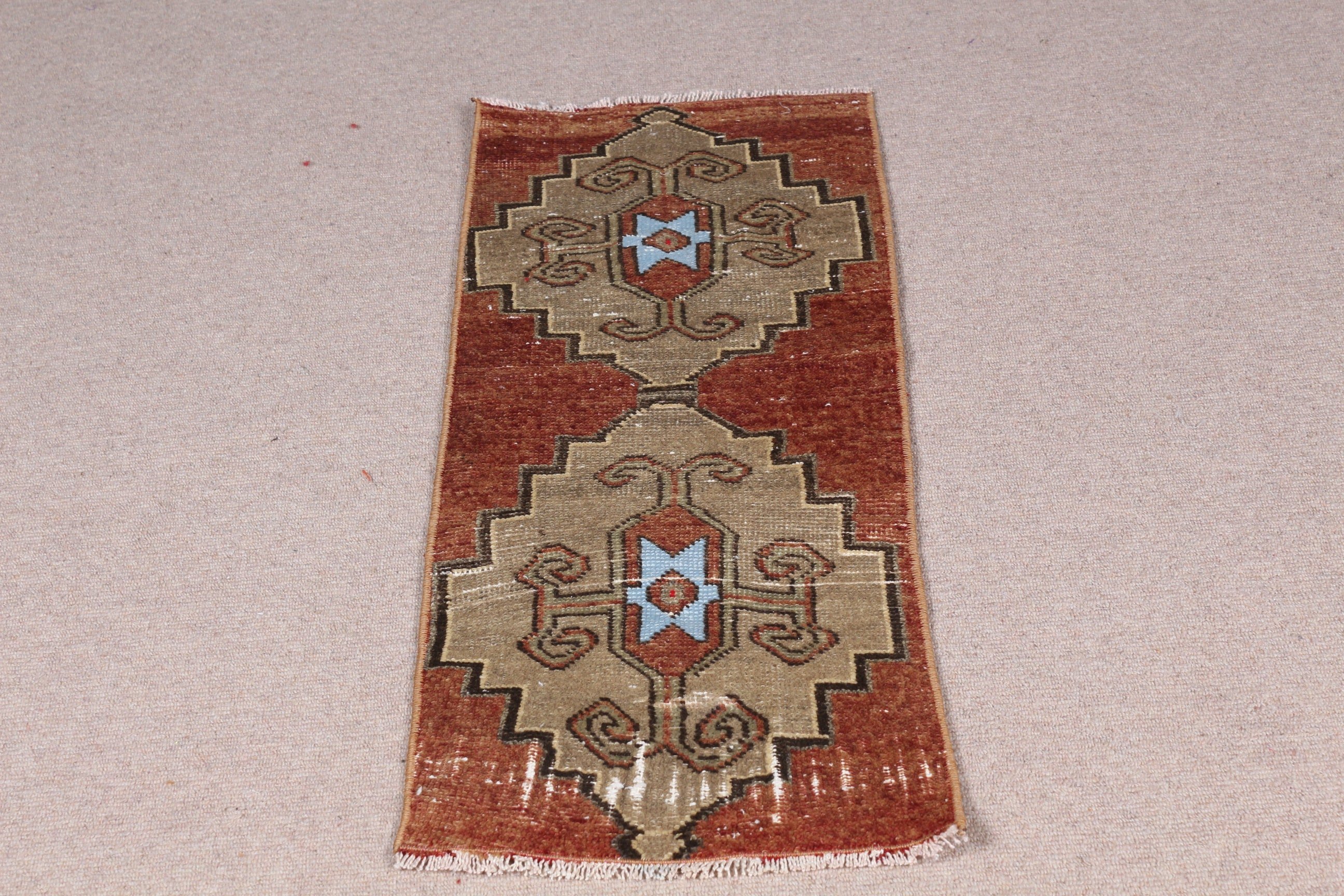 1.3x3.1 ft Küçük Halılar, Yün Halı, Oushak Halı, Mutfak Halısı, Mutfak Halıları, Paspas Halıları, Vintage Halılar, Bej Yün Halı, Türk Halıları