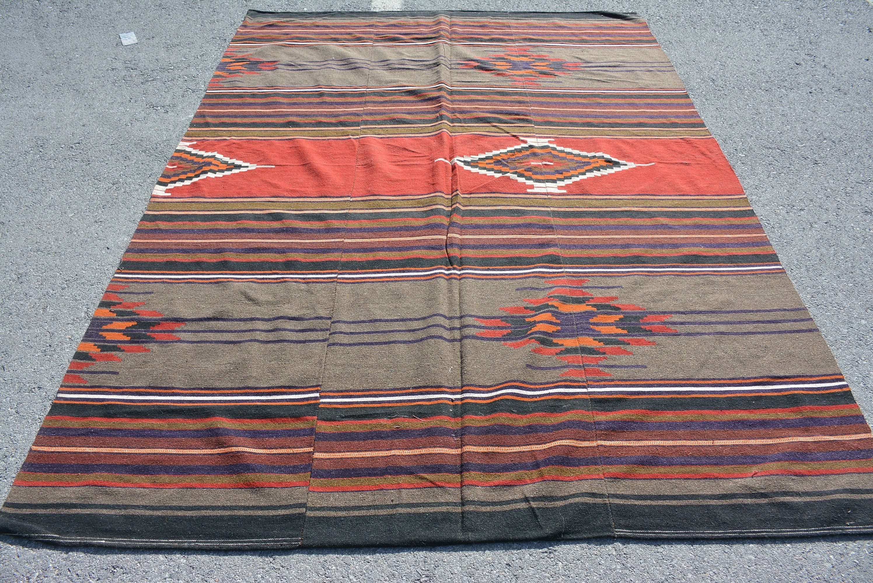 Kilim, Turkish Rug, Wool Rugs, Home Decor Rug, Living Room Rug, Aztec Rugs, 6.4x8.7 ft Large Rug, Vintage Rugs, Rugs for Salon, Salon Rugs