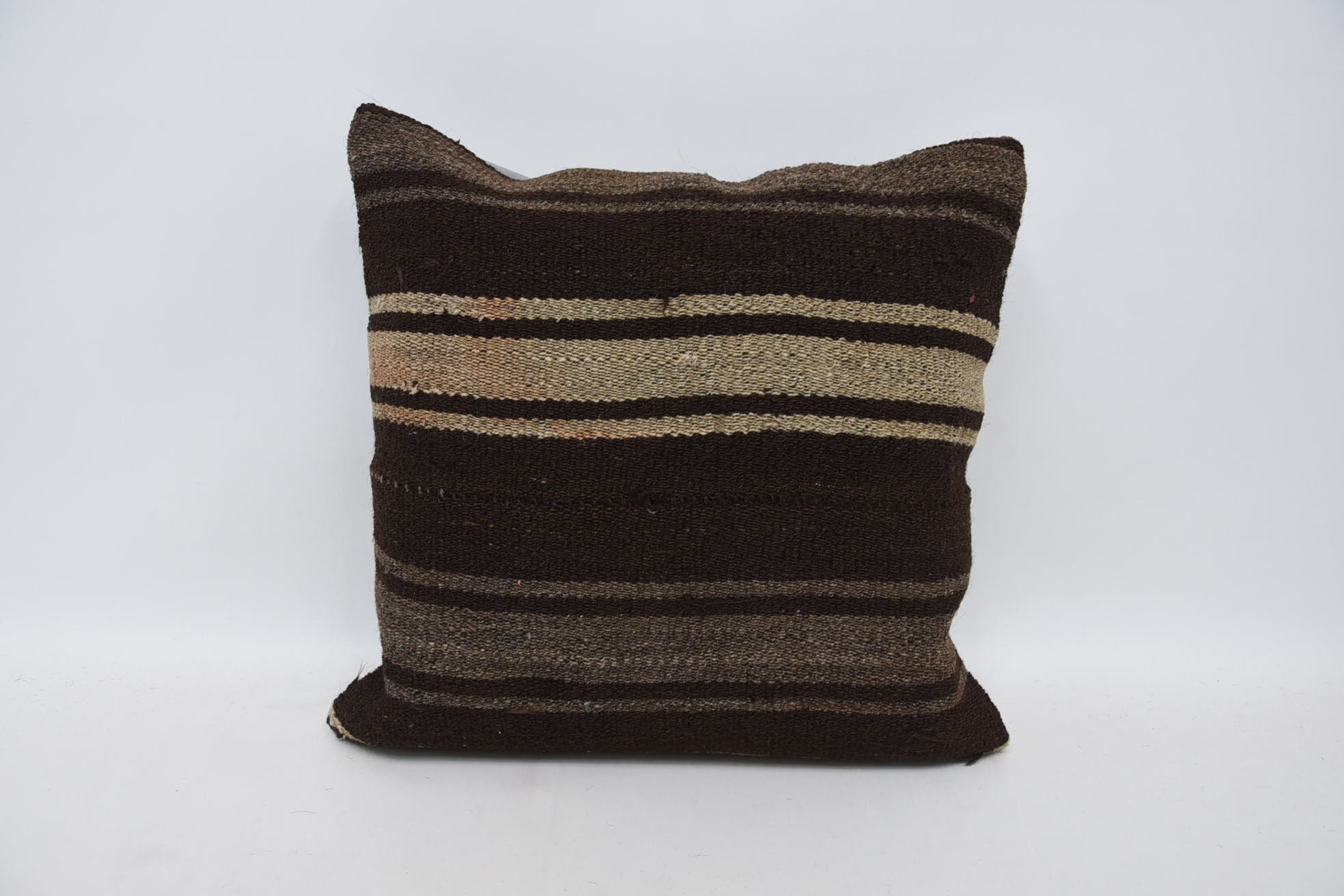 Pillow for Couch, 18"x18" Brown Cushion, Ethnical Kilim Rug Pillow, Tribal Pillow Sham, Wool Kilim Pillow Cushion, Pillow for Sofa