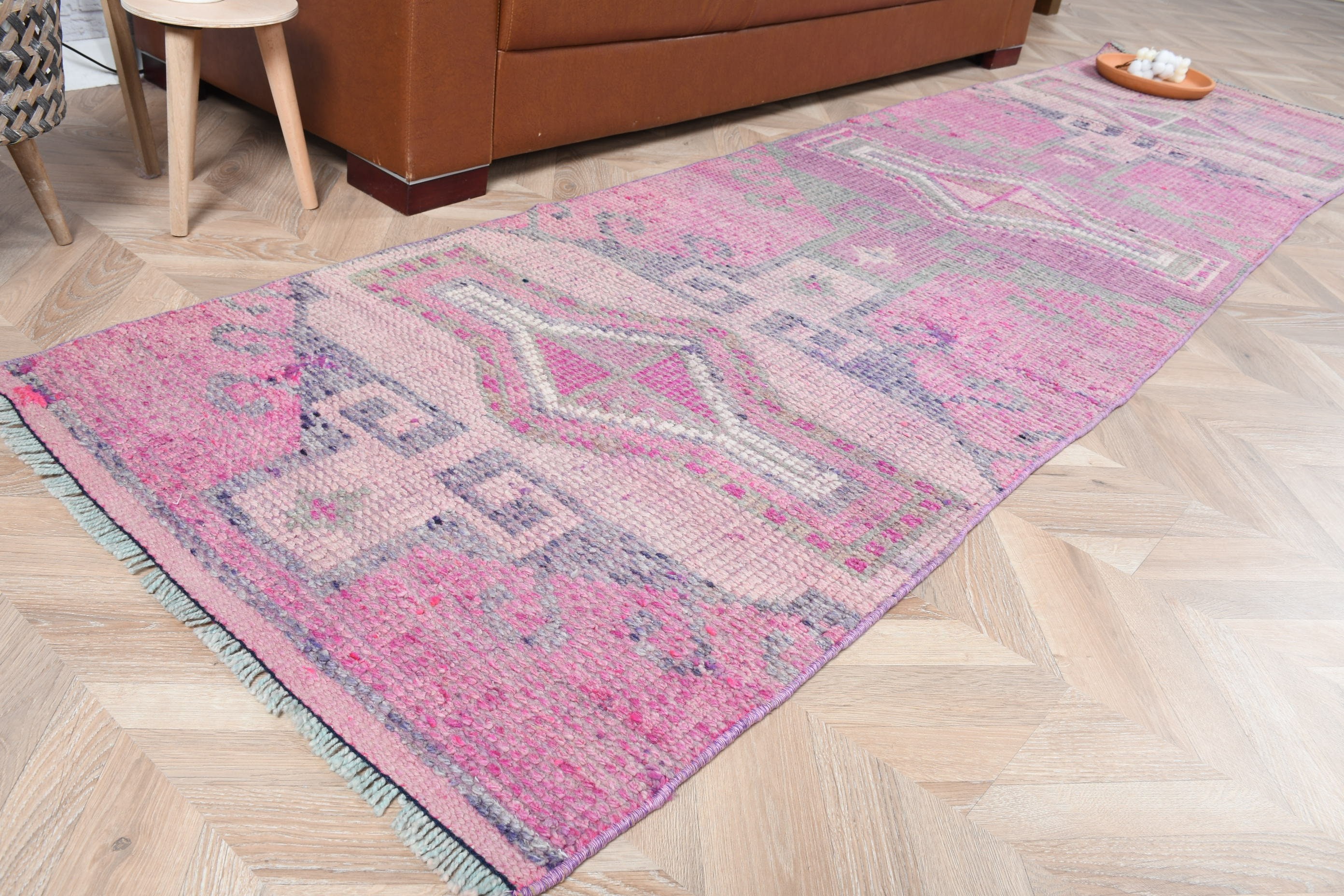 Oryantal Halılar, Koridor Halıları, Oushak Halısı, Vintage Halı, Merdiven Halıları, Türk Halıları, Pembe Oushak Halısı, Mutfak Halısı, 2,7x9,9 ft Yolluk Halıları