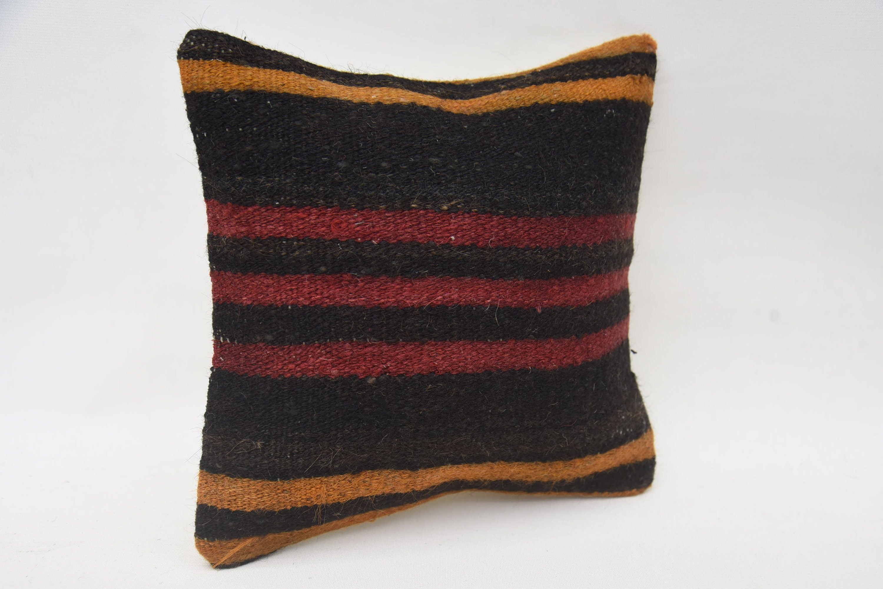 Decorative Cushion, Boho Pillow, Kilim Pillow, 12"x12" Brown Cushion Cover, Colorful Pillow Sham, Kilim Cushion Sham