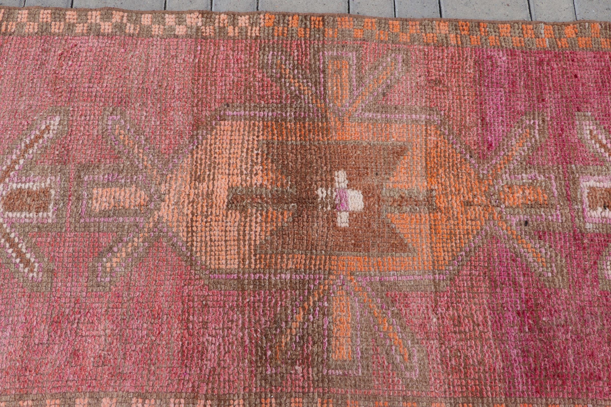 Pink  3x9.5 ft Runner Rug, Rugs for Hallway, Kitchen Rug, Cool Rug, Stair Rug, Vintage Rug, Turkish Rugs, Moroccan Rugs