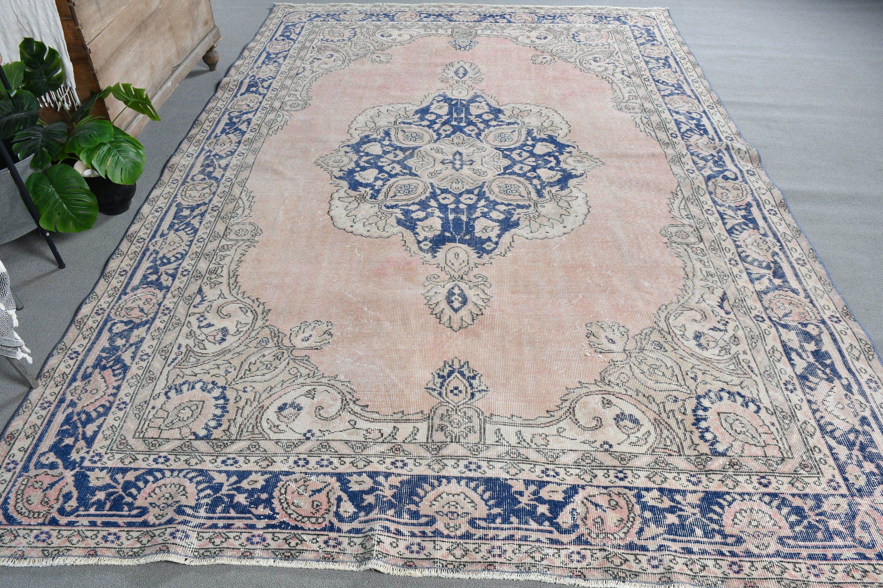 Floor Rug, Living Room Rugs, Outdoor Rug, Antique Rug, Salon Rug, Pink Kitchen Rug, Turkish Rug, 6.9x10.2 ft Oversize Rug, Vintage Rugs