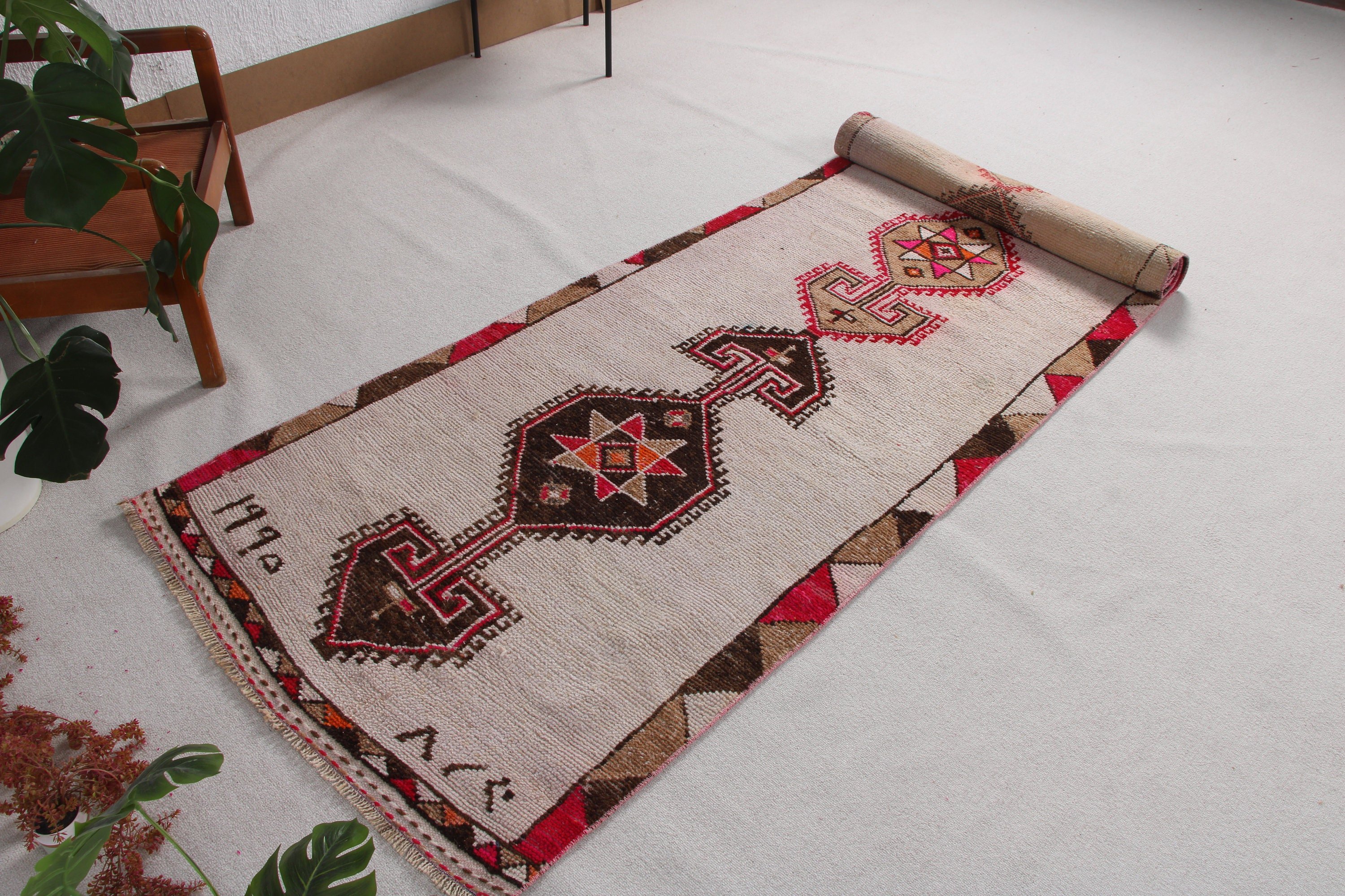 3.1x11.9 ft Runner Halıları, Soğuk Halılar, Beyaz Soğuk Halı, Türk Halıları, Vintage Runner Halısı, Koridor Halıları, Anadolu Halıları, Vintage Halılar, Boho Halısı