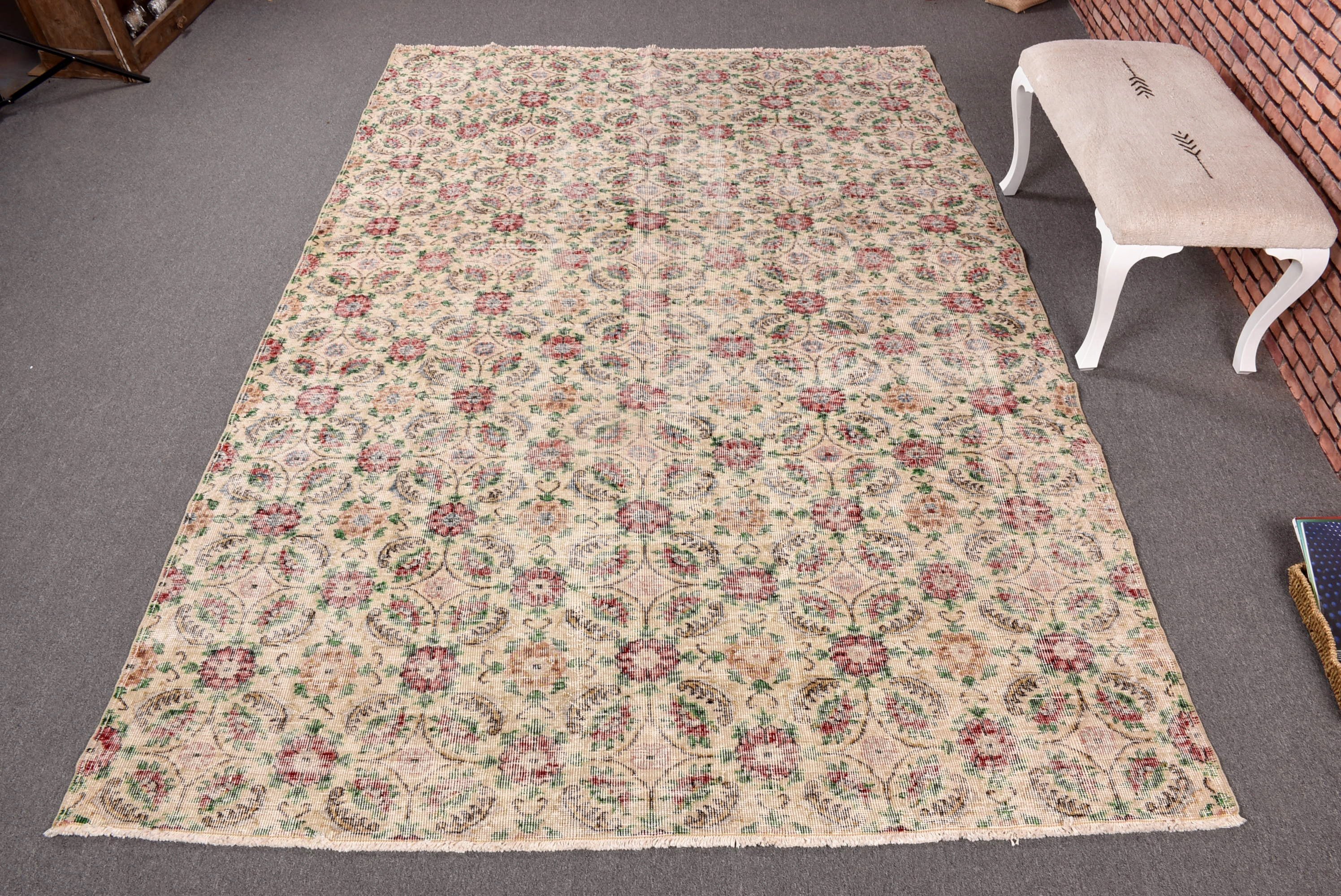 Anatolian Rugs, Vintage Rug, Oriental Rug, Beige Wool Rugs, Bedroom Rug, 6.8x9.8 ft Large Rug, Floor Rug, Turkish Rug, Dining Room Rugs