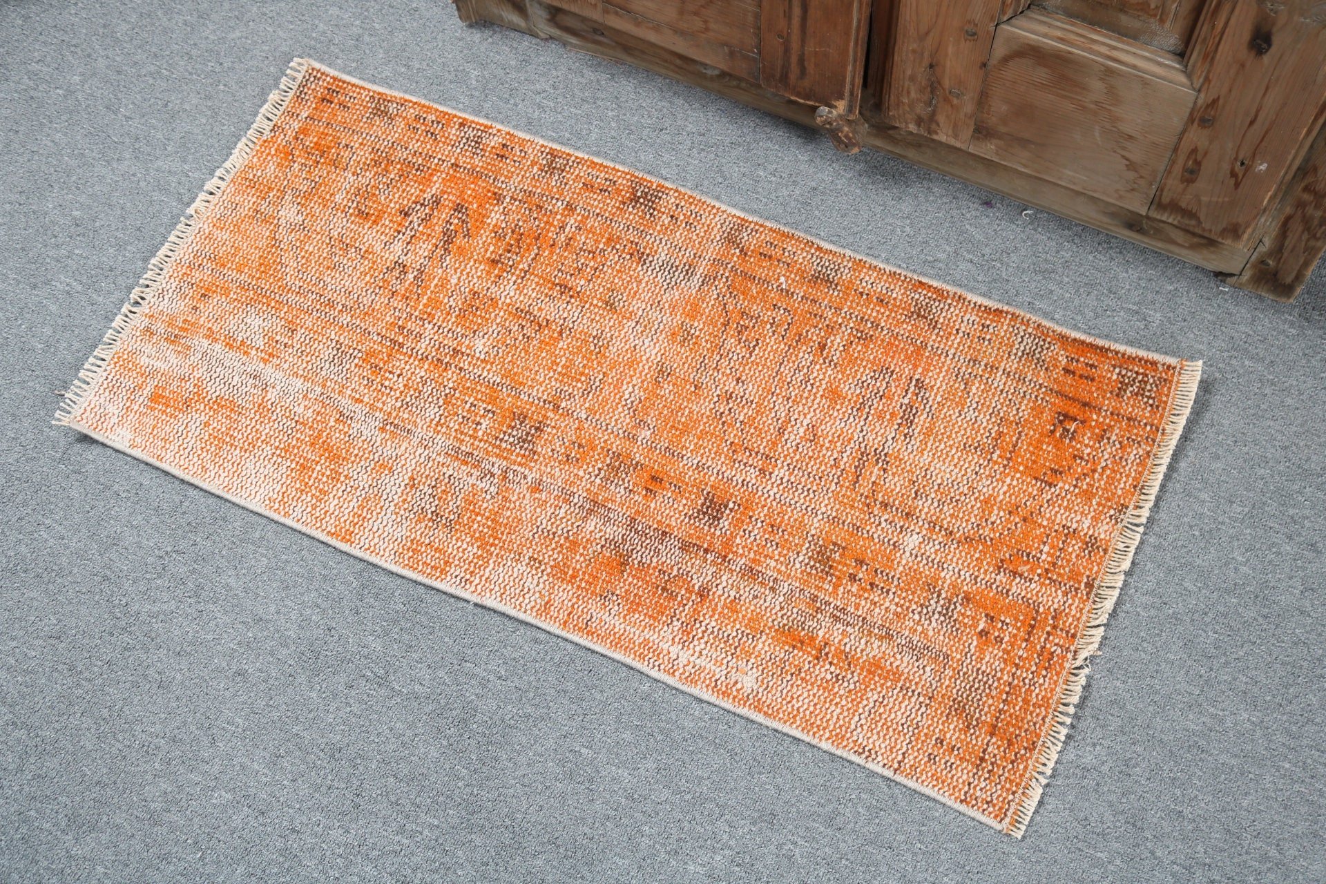 Handwoven Rug, Orange Flatweave Rug, Geometric Rug, Luxury Rugs, Turkish Rugs, 1.5x3 ft Small Rugs, Car Mat Rug, Kitchen Rug, Vintage Rugs