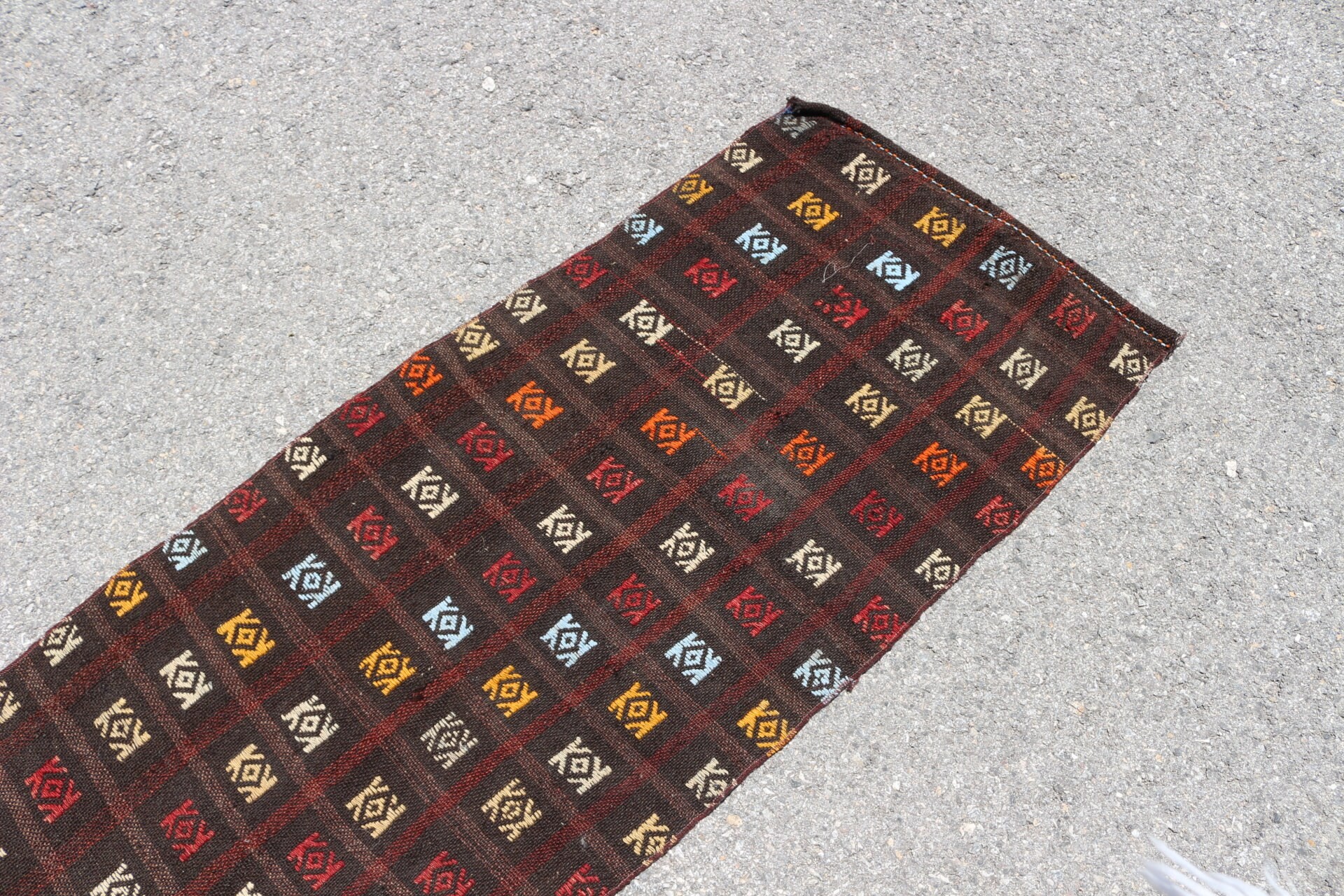 Kilim, Yer Halıları, 2.1x8.9 ft Yolluk Halıları, Koridor Halıları, Kahverengi Oryantal Halılar, Ev Dekorasyonu Halısı, Türk Halıları, Koridor Halısı, Vintage Halılar