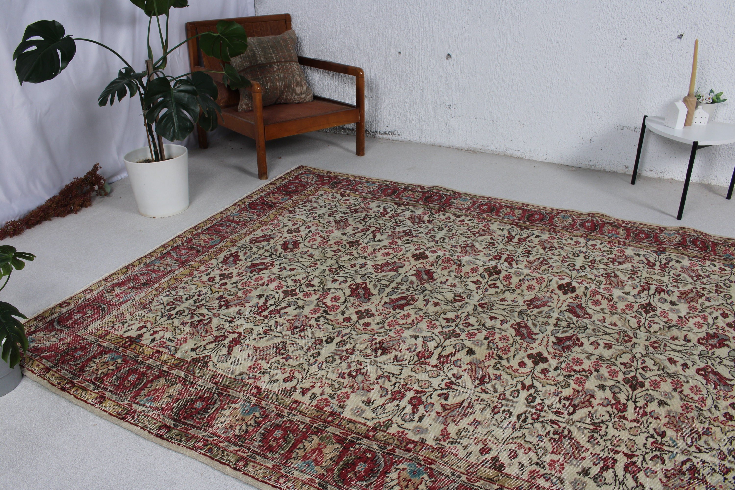 Oturma Odası Halıları, 5.7x9.4 ft Büyük Halı, Anadolu Halıları, Büyük Vintage Halı, Bej Lüks Halılar, Vintage Halılar, Oushak Halısı, Türk Halısı