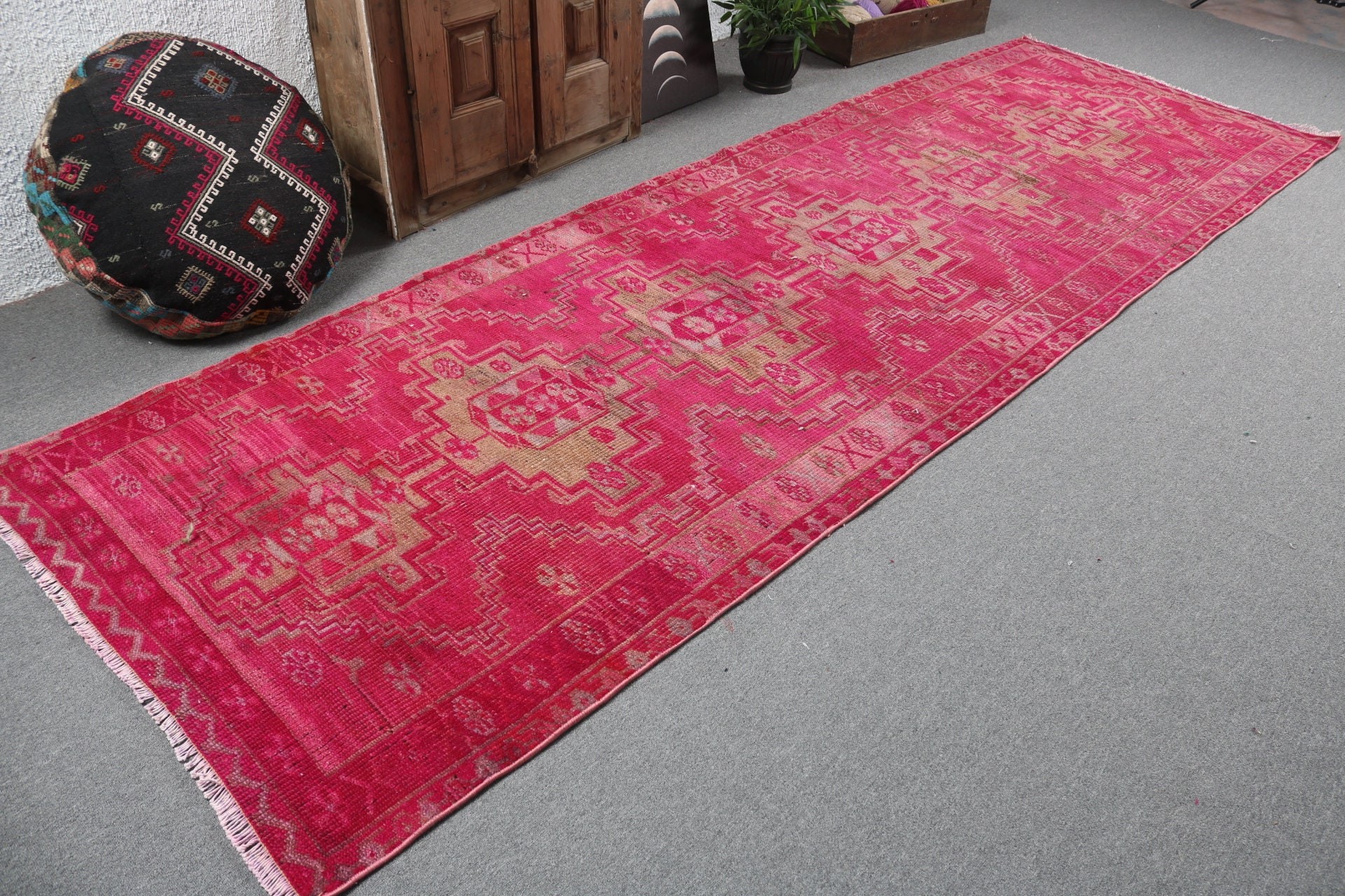 Home Decor Rug, Pink Flatweave Rug, 3.9x11.7 ft Runner Rugs, Turkish Rugs, Hallway Rug, Oriental Rugs, Beni Ourain Runner Rug, Vintage Rugs