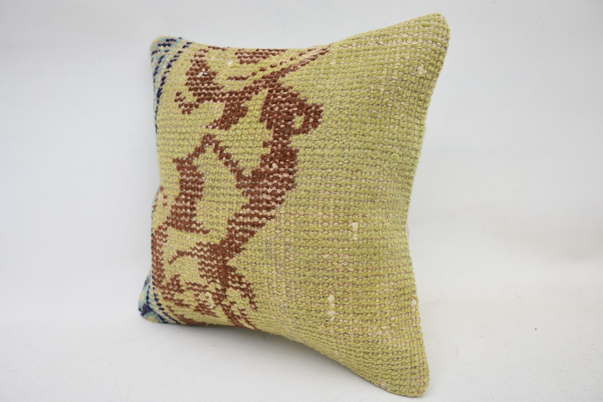 Comfy Throw Cushion, Antique Pillows, 12"x12" Yellow Cushion, Handmade Kilim Cushion, Gift Pillow, Handwoven Pillow Cover Pillow Sham