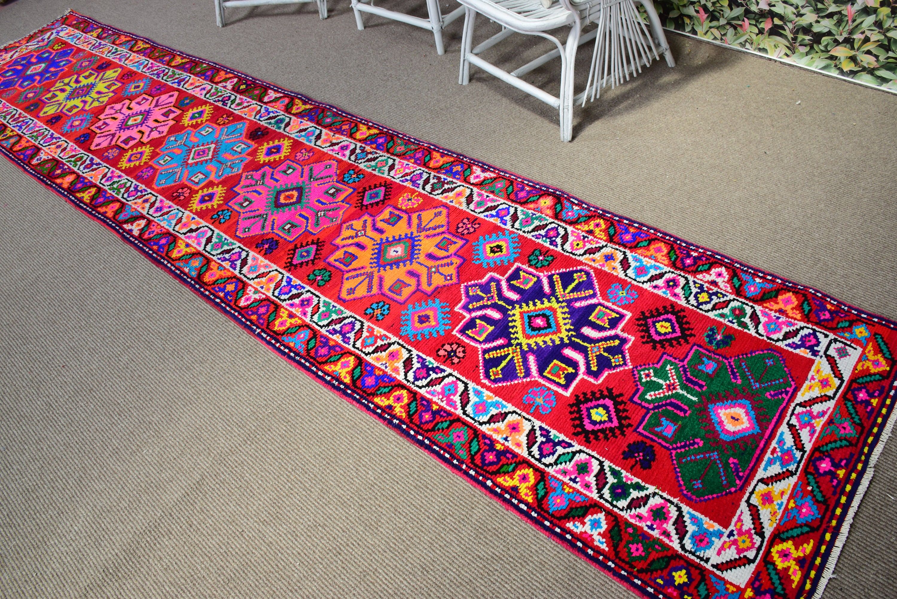 El Dokuma Halılar, Türk Halısı, 2.9x13.6 ft Runner Halıları, Beni Ourain Runner Halısı, Lüks Halılar, Düz Dokuma Halı, Vintage Halılar, Kırmızı Geometrik Halı