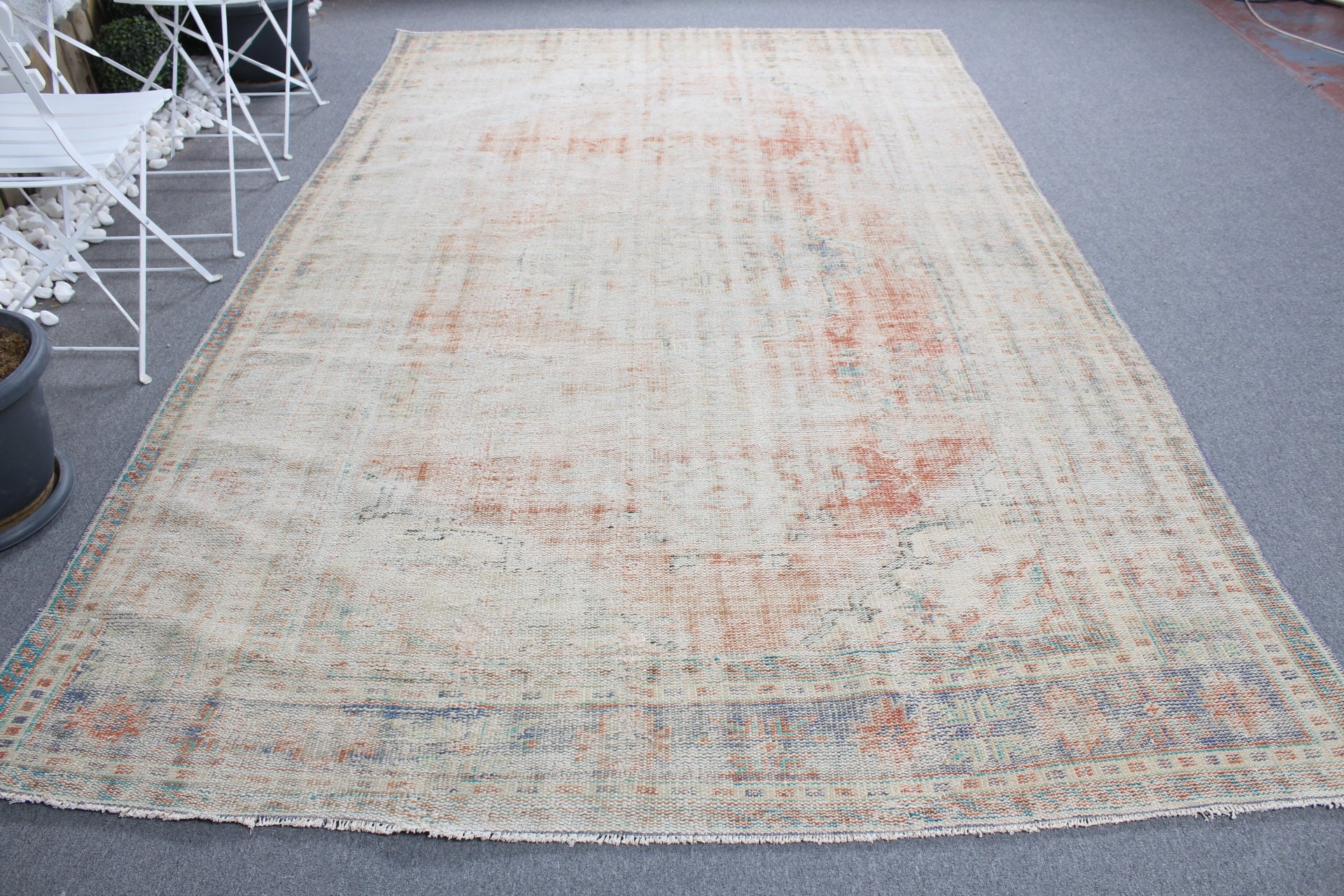 Turkish Rug, Cool Rug, Orange Moroccan Rug, Antique Rugs, Vintage Rug, Aztec Rug, 7x10.6 ft Oversize Rug, Dining Room Rugs, Saloon Rug