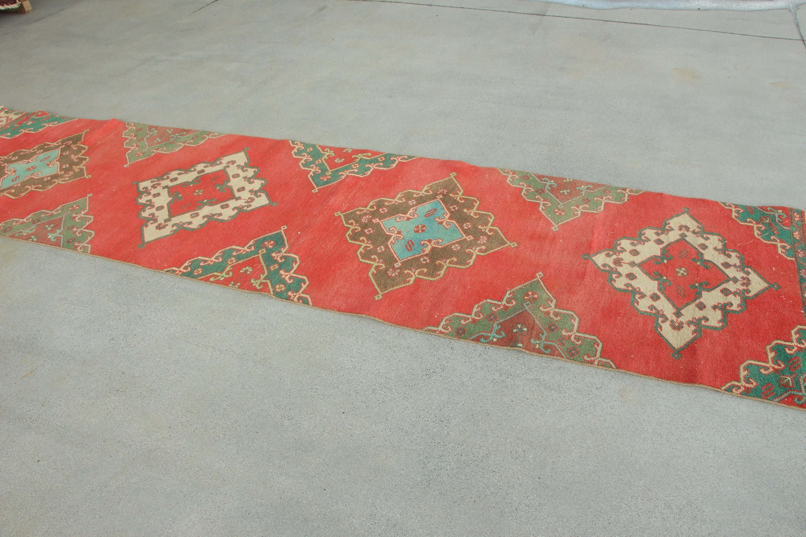 Corridor Rug, Hallway Rugs, Turkish Rug, Luxury Rugs, Modern Rug, Vintage Rug, 2.9x12.8 ft Runner Rug, Statement Rugs, Red Flatweave Rugs