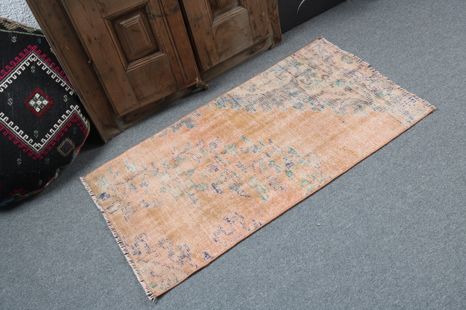 2x3,7 ft Küçük Halılar, Vintage Halılar, Mutfak Halıları, Turuncu Oushak Halısı, Sevimli Banyo Paspas Halısı, El Dokuma Halısı, Araba Paspas Halıları, Havalı Halılar, Türk Halısı