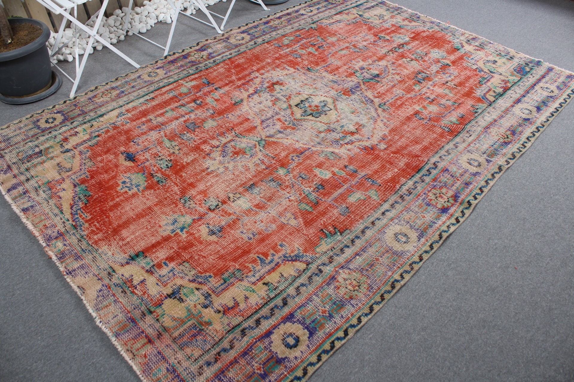 Turkish Rug, Living Room Rugs, Oushak Rug, Red Cool Rug, Antique Rug, 6.1x8.9 ft Large Rug, Vintage Rug, Dining Room Rug, Natural Rug