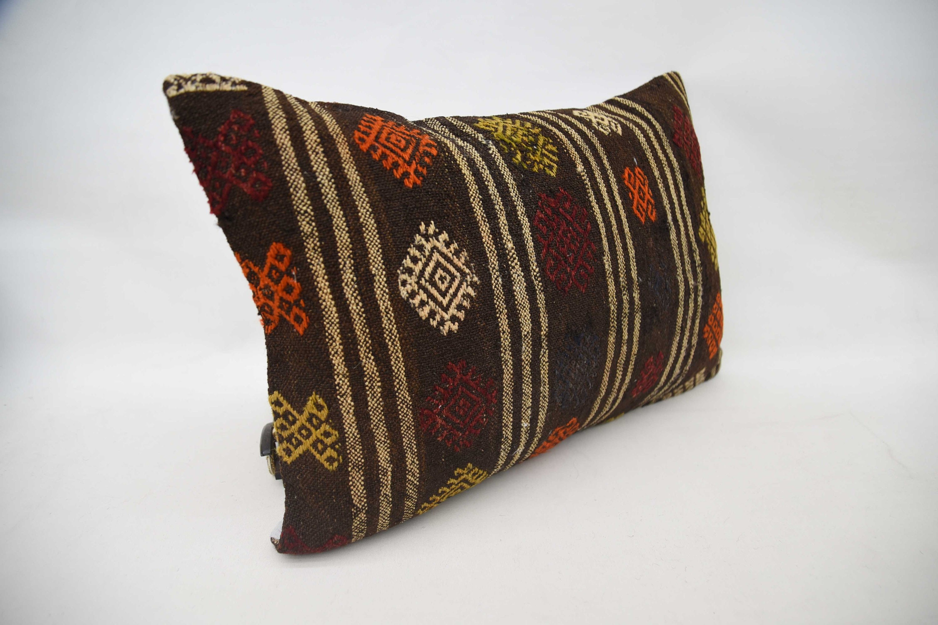 Vintage Kilim Pillow, Ottoman Pillow, 16"x24" Brown Pillow Cover, Kilim Cushion Sham, Ethnic Cushion Case, Pillow for Sofa