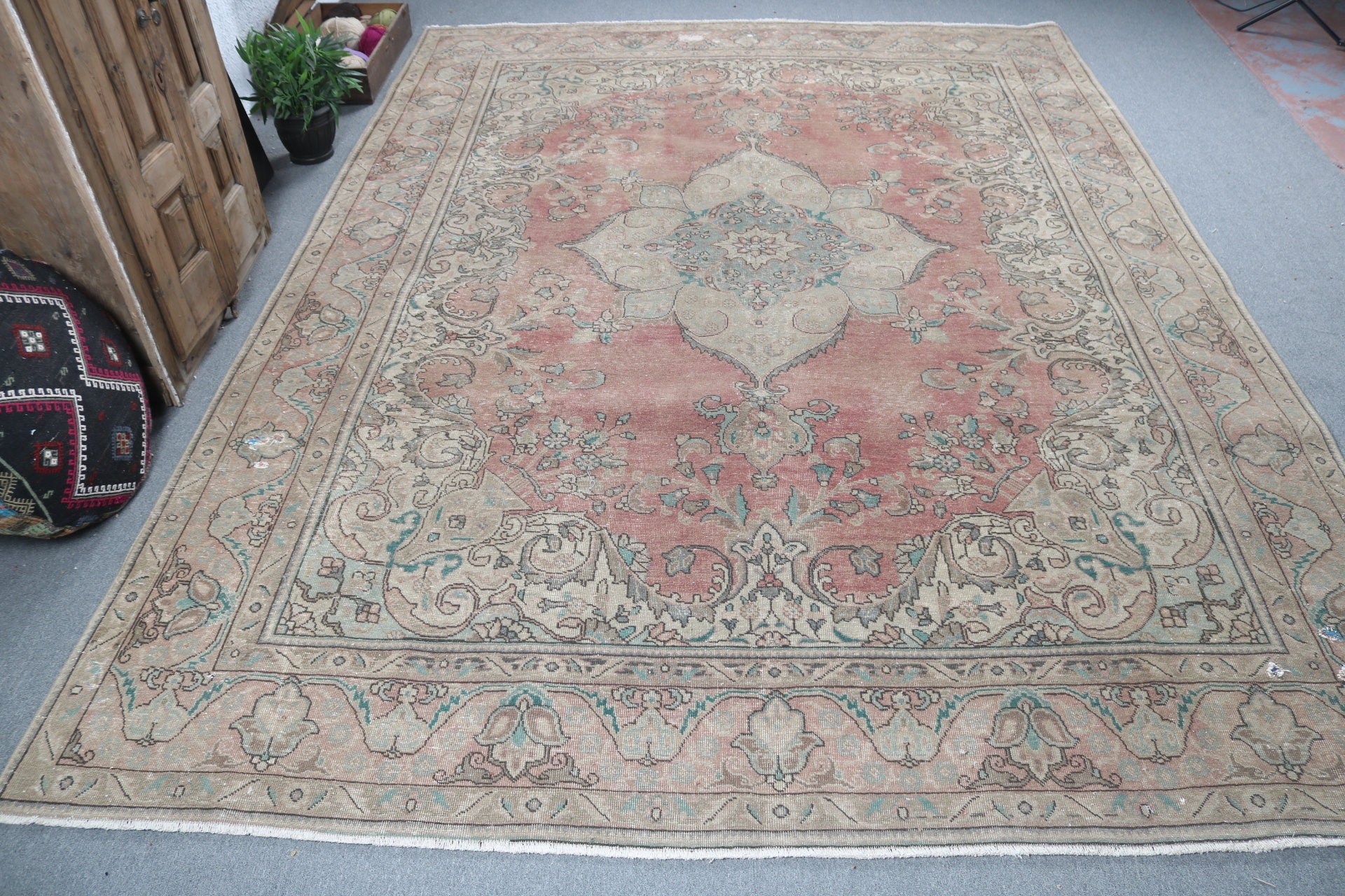 El Dokuma Halılar, Vintage Halı, Yün Halılar, Türk Halısı, Yemek Odası Halısı, Oryantal Halılar, Kırmızı Nötr Halı, Salon Halısı, 9.5x12.7 ft Büyük Boy Halı