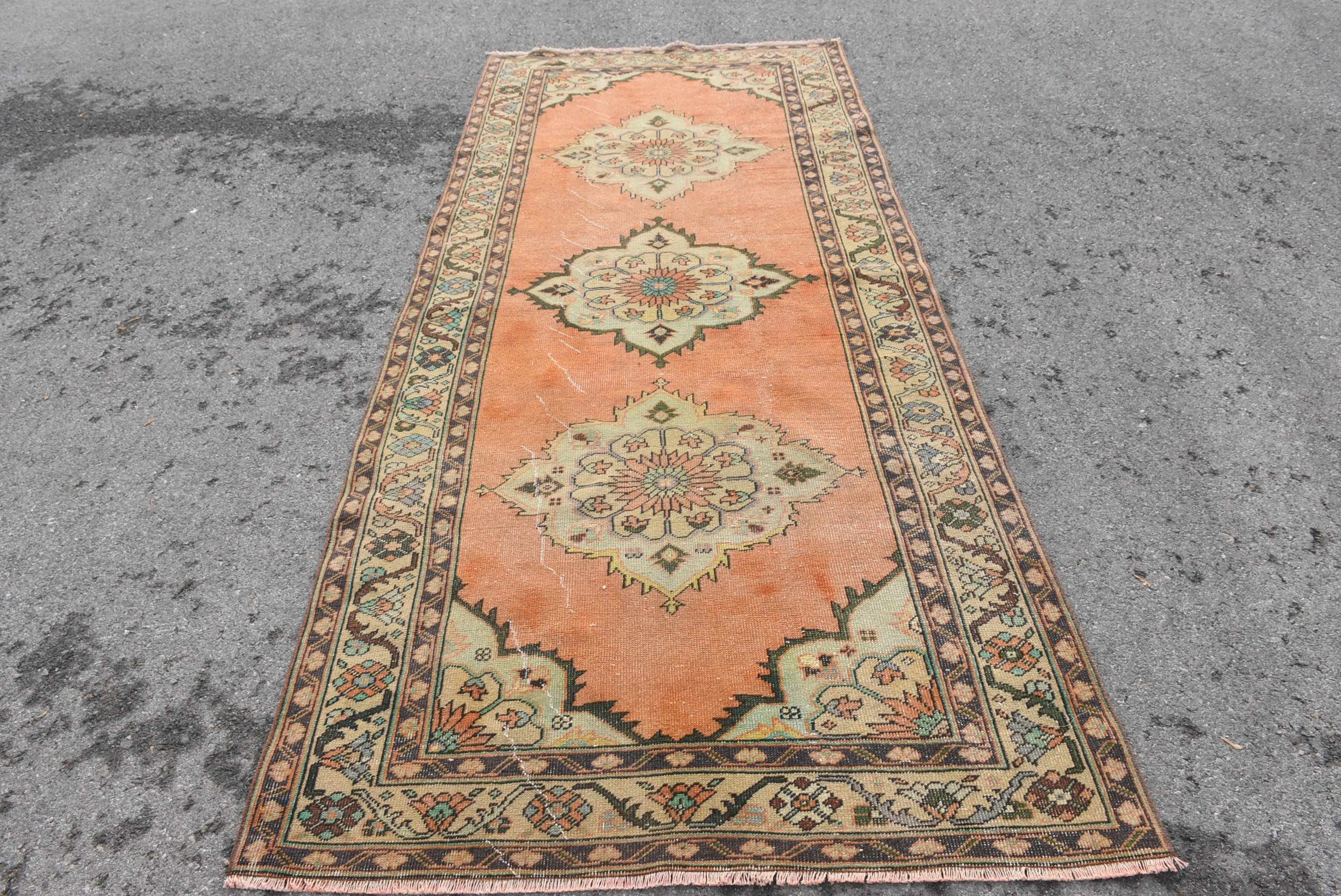 Turuncu Ev Dekor Halısı, 4.4x10.5 ft Büyük Halılar, Antika Halılar, Oturma Odası Halıları, Vintage Halı, Mutfak Halıları, Türk Halıları, Yemek Odası Halısı