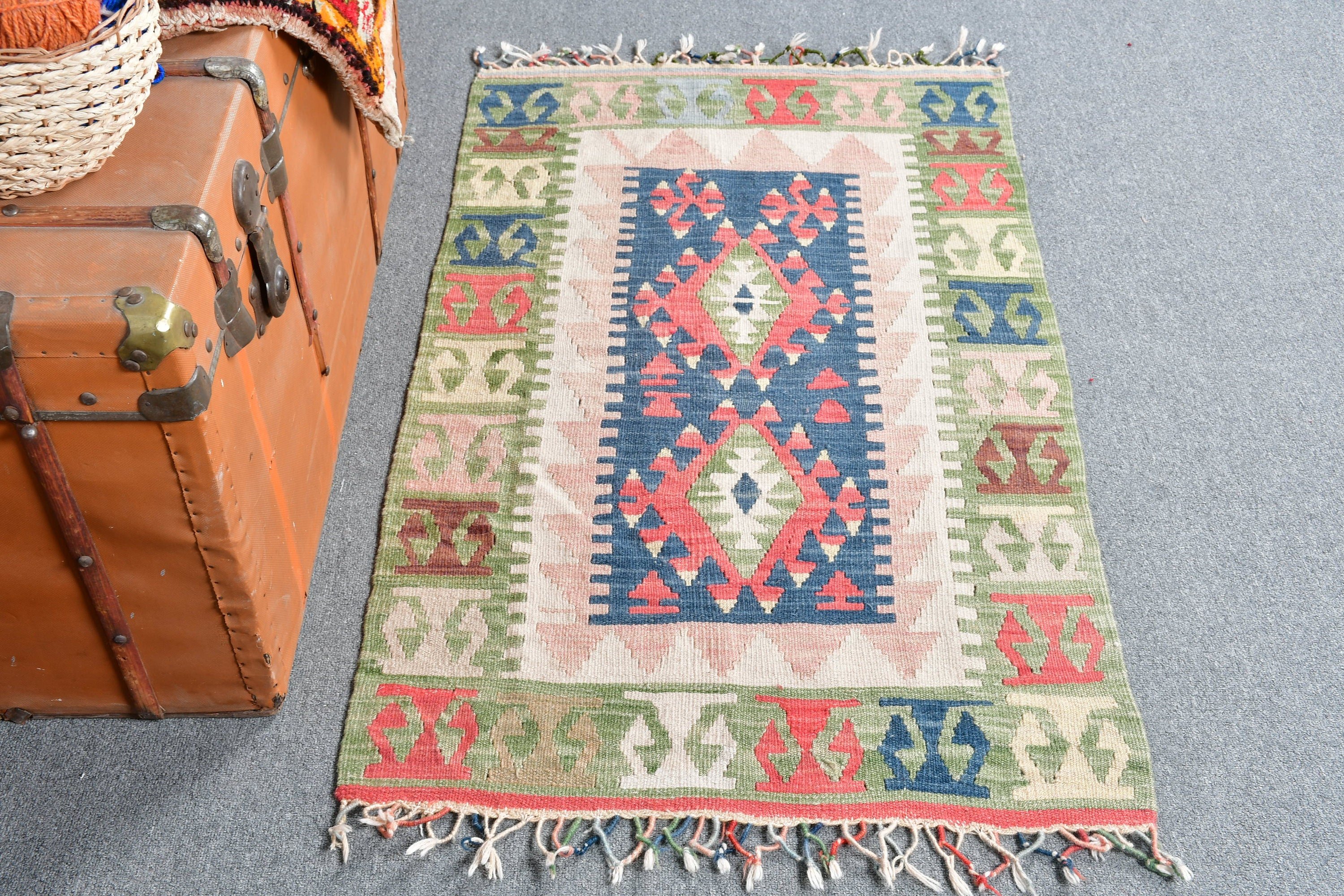 Turkish Rug, Decorative Rug, Kitchen Rug, Vintage Rugs, Kilim, Oushak Rug, 2.4x3.9 ft Small Rug, Pink Wool Rug, Anatolian Rug, Nursery Rug