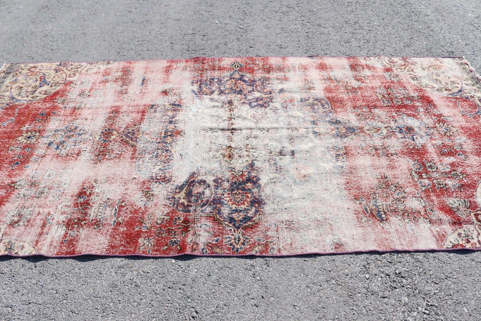 Kırmızı Oryantal Halı, 5x10,3 ft Büyük Halı, Yemek Odası Halısı, Türk Halıları, Vintage Halı, Tasarımcı Halıları, Oushak Halısı, Yatak Odası Halısı