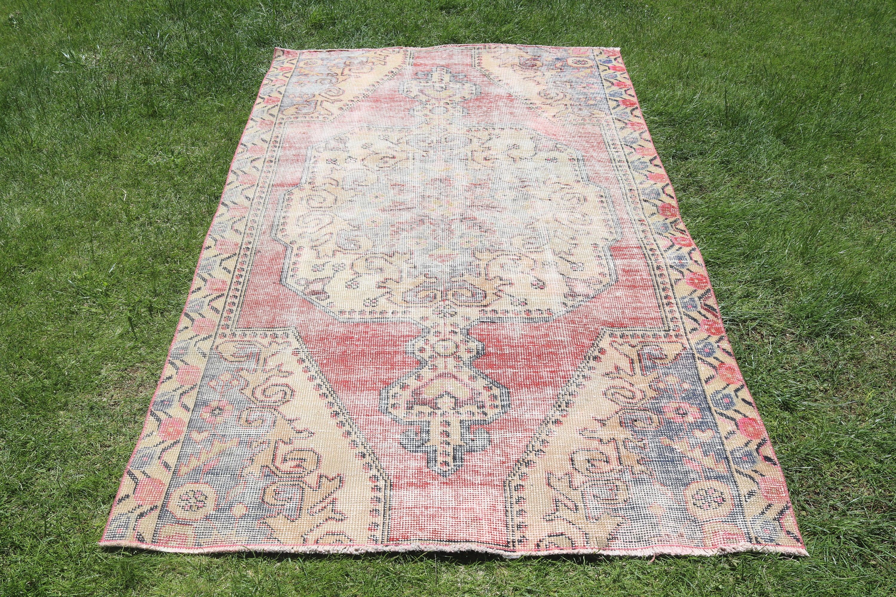 Oushak Bölge Halıları, 4.2x6.6 ft Alan Halıları, Kırmızı Modern Halı, Yatak Odası Halıları, Oushak Halısı, Türk Halıları, Boho Bölgesi Halıları, Vintage Halılar, Havalı Halı