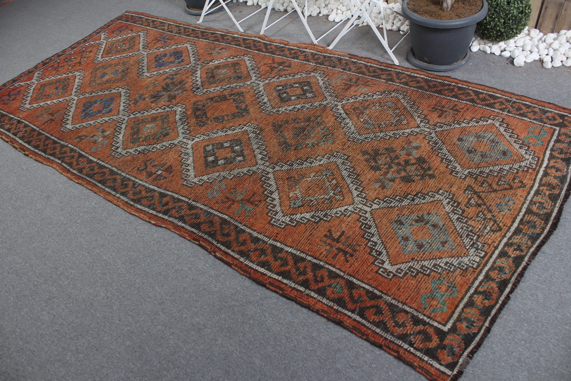 4.7x10 ft Large Rugs, Custom Rugs, Turkish Rug, Vintage Rug, Anatolian Rug, Bedroom Rugs, Cool Rugs, Dining Room Rug, Orange Home Decor Rug