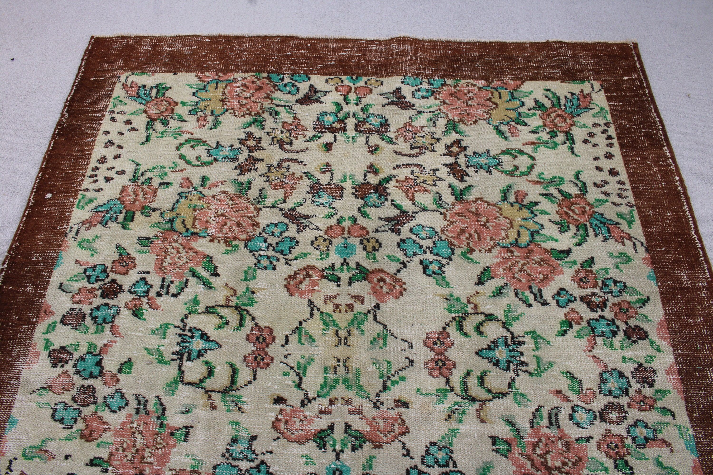 Açıklama Halısı, Türk Halısı, Ev Dekorasyonu Halıları, Vintage Halı, Büyük Oushak Halısı, Yatak Odası Halısı, Kahverengi Anadolu Halısı, 5,3x8,3 ft Büyük Halılar