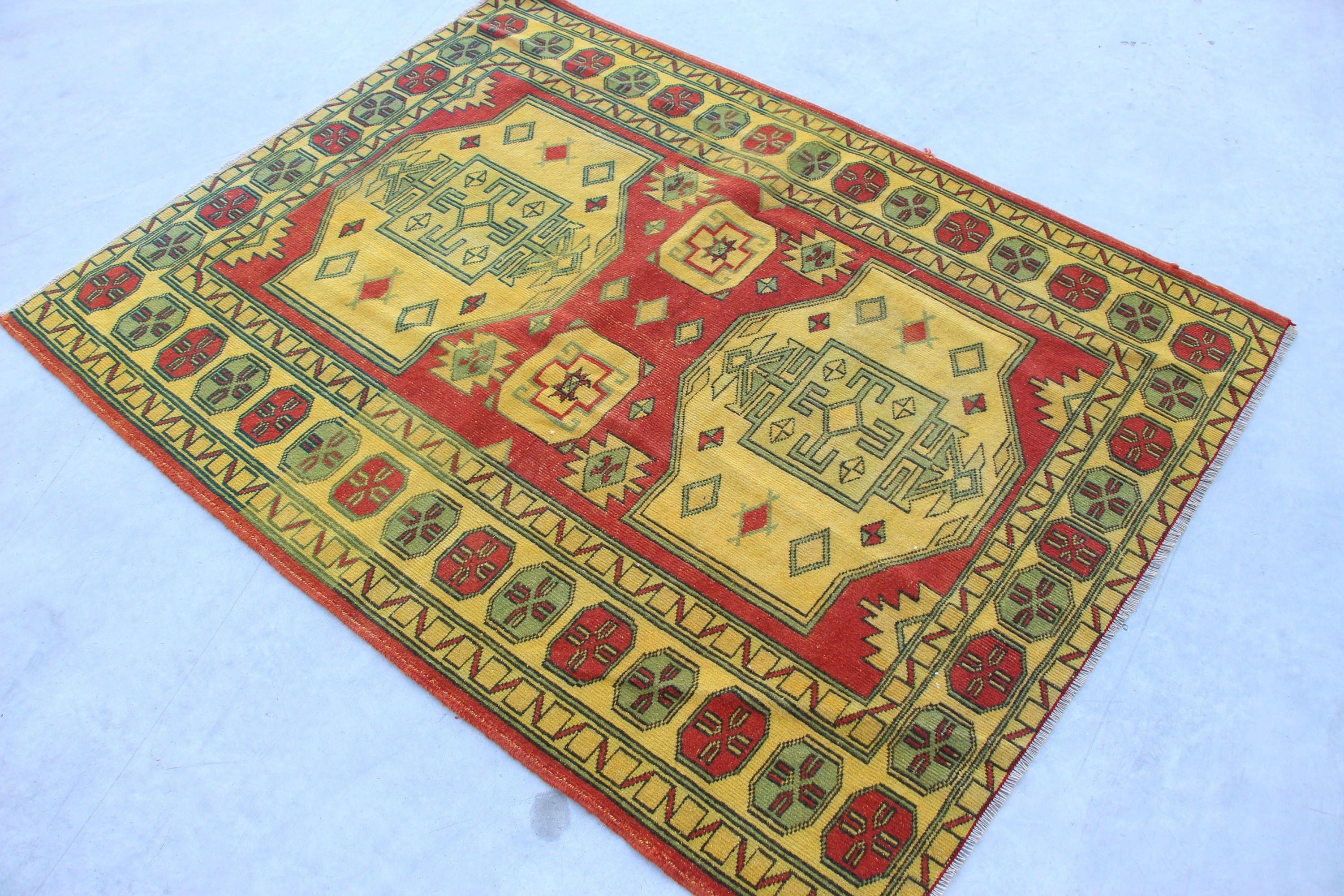Kitchen Rug, Floor Rugs, Turkish Rug, Pastel Rug, 4x5.3 ft Accent Rug, Yellow Bedroom Rugs, Vintage Rug, Entry Rug, Rugs for Entry, Art Rug