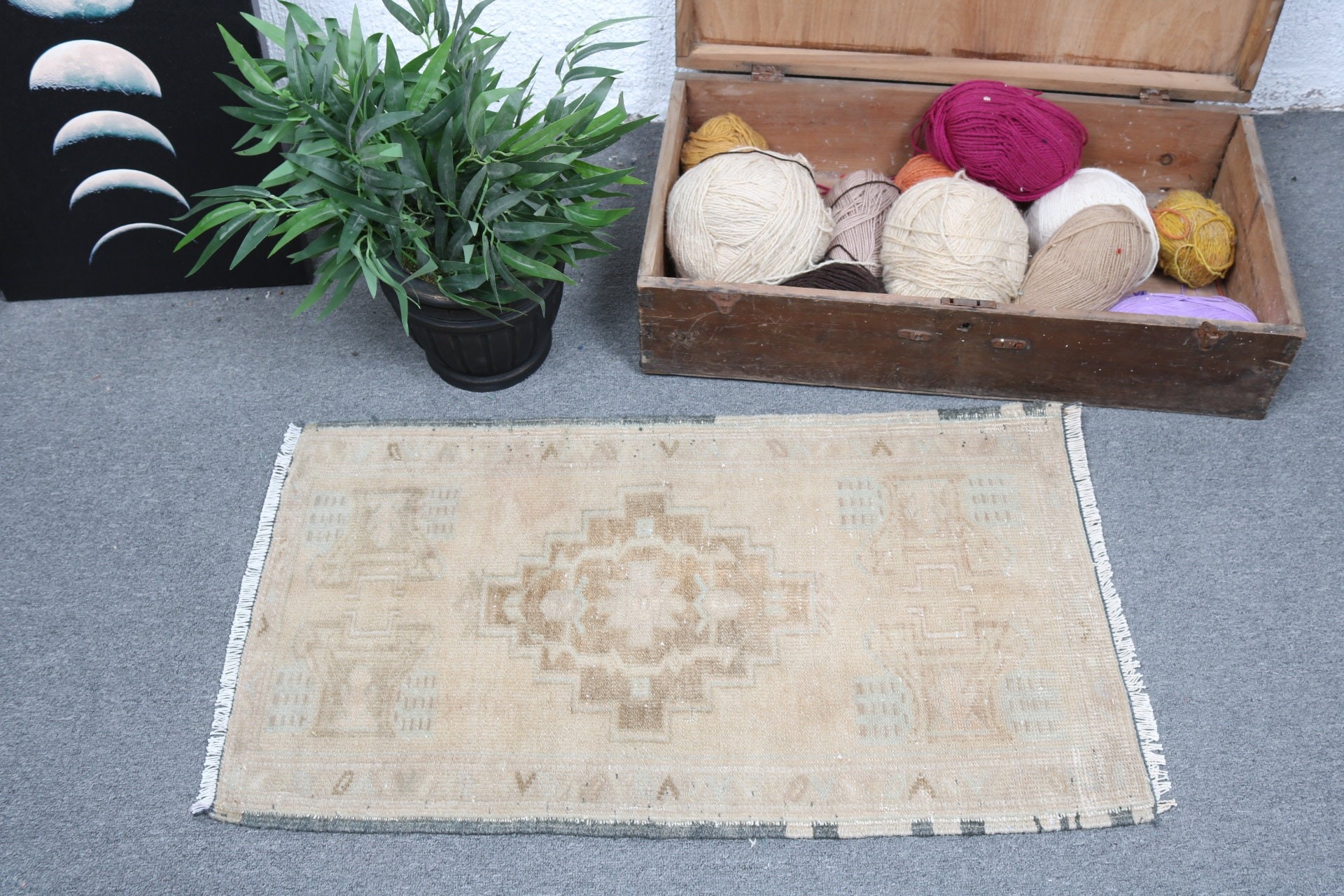 Küçük Boho Halı, 1.6x3 ft Küçük Halı, Kahverengi Zemin Halı, Vintage Halı, Yatak Odası Halısı, Türk Halısı, Yatak Odası Halıları, Kapı Paspası Halısı, Lüks Halı