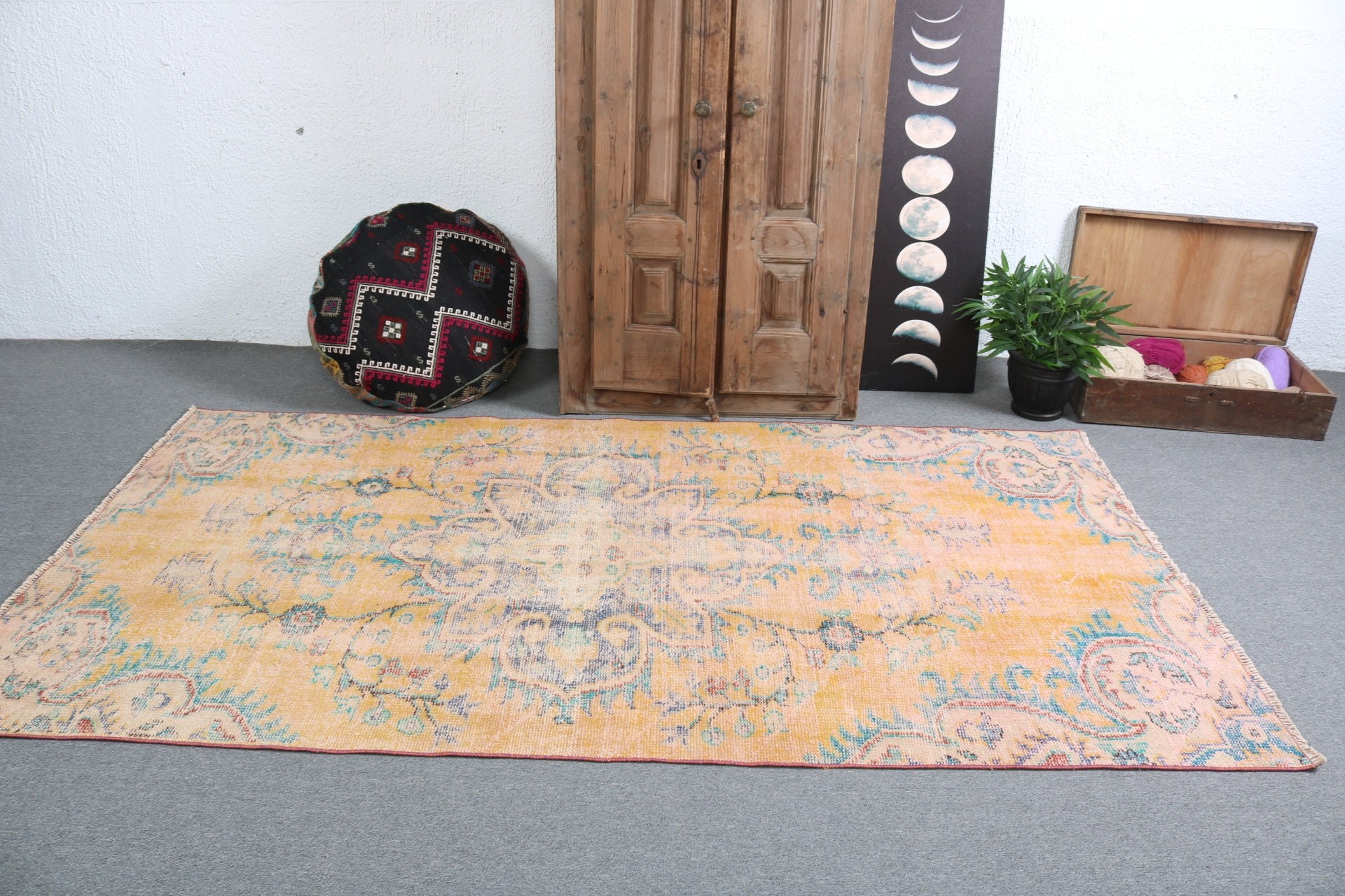 Boho Rug, Turkish Rug, Nursery Rugs, 4.6x8.4 ft Area Rugs, Floor Rug, Vintage Rugs, Boho Area Rugs, Yellow Handwoven Rugs, Antique Rugs