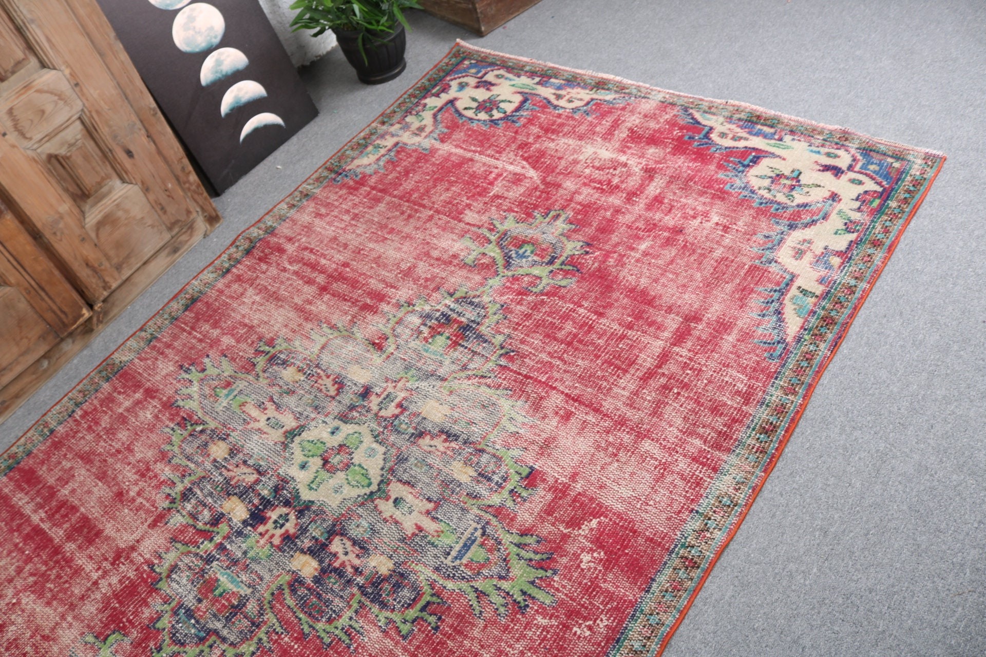 Vintage Rugs, Bedroom Rugs, Turkish Rugs, 4.7x8.2 ft Area Rug, Antique Rug, Boho Area Rug, Pink Geometric Rug, Bohemian Rug, Handwoven Rugs