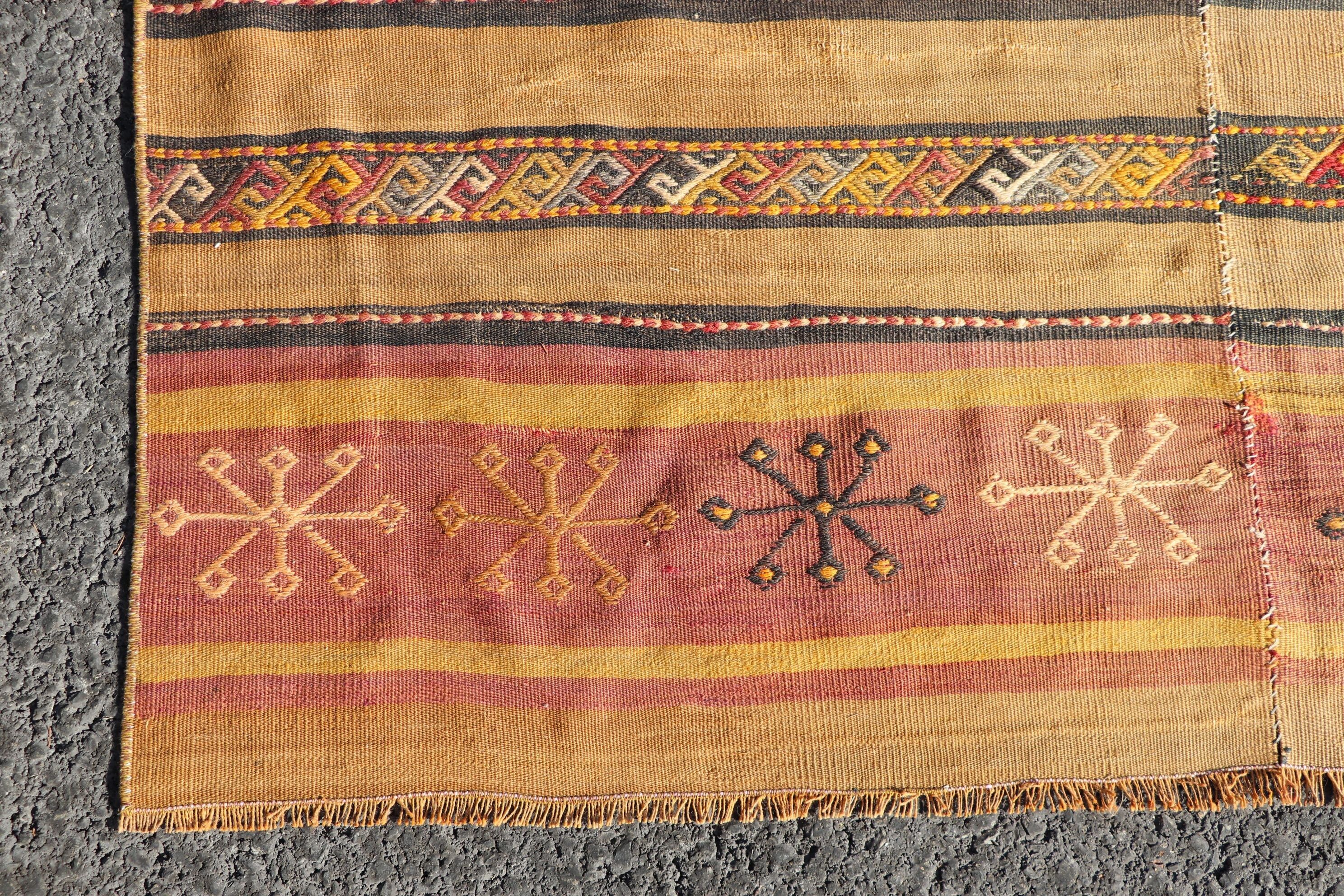 Vintage Halı, Yün Halı, Oryantal Halı, Kilim, Türk Halıları, 4,6x10,1 ft Büyük Halılar, Oturma Odası Halısı, Yemek Odası Halıları, Sarı Yatak Odası Halıları