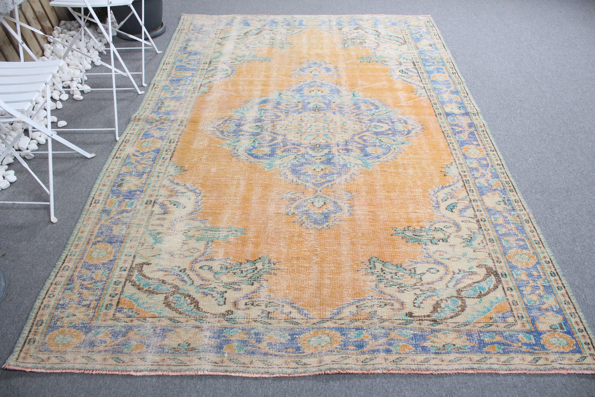 Aztec Rugs, Salon Rugs, Anatolian Rug, Orange Anatolian Rug, Living Room Rug, Turkish Rugs, Oushak Rugs, 5.9x8.8 ft Large Rug, Vintage Rug