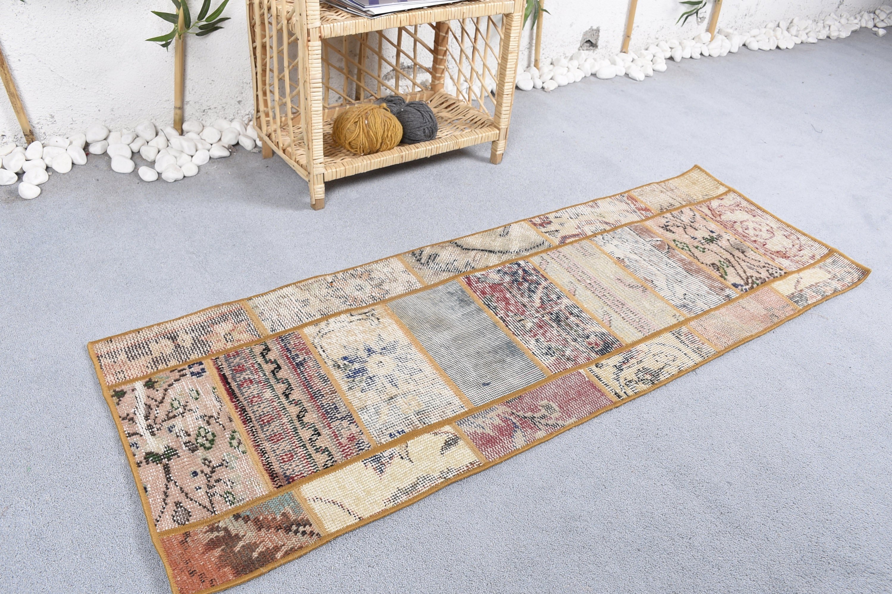 Retro Rug, Bathroom Rug, Rugs for Door Mat, Vintage Rug, Kitchen Rug, 1.6x4.6 ft Small Rugs, Turkish Rug, Beige Oriental Rugs