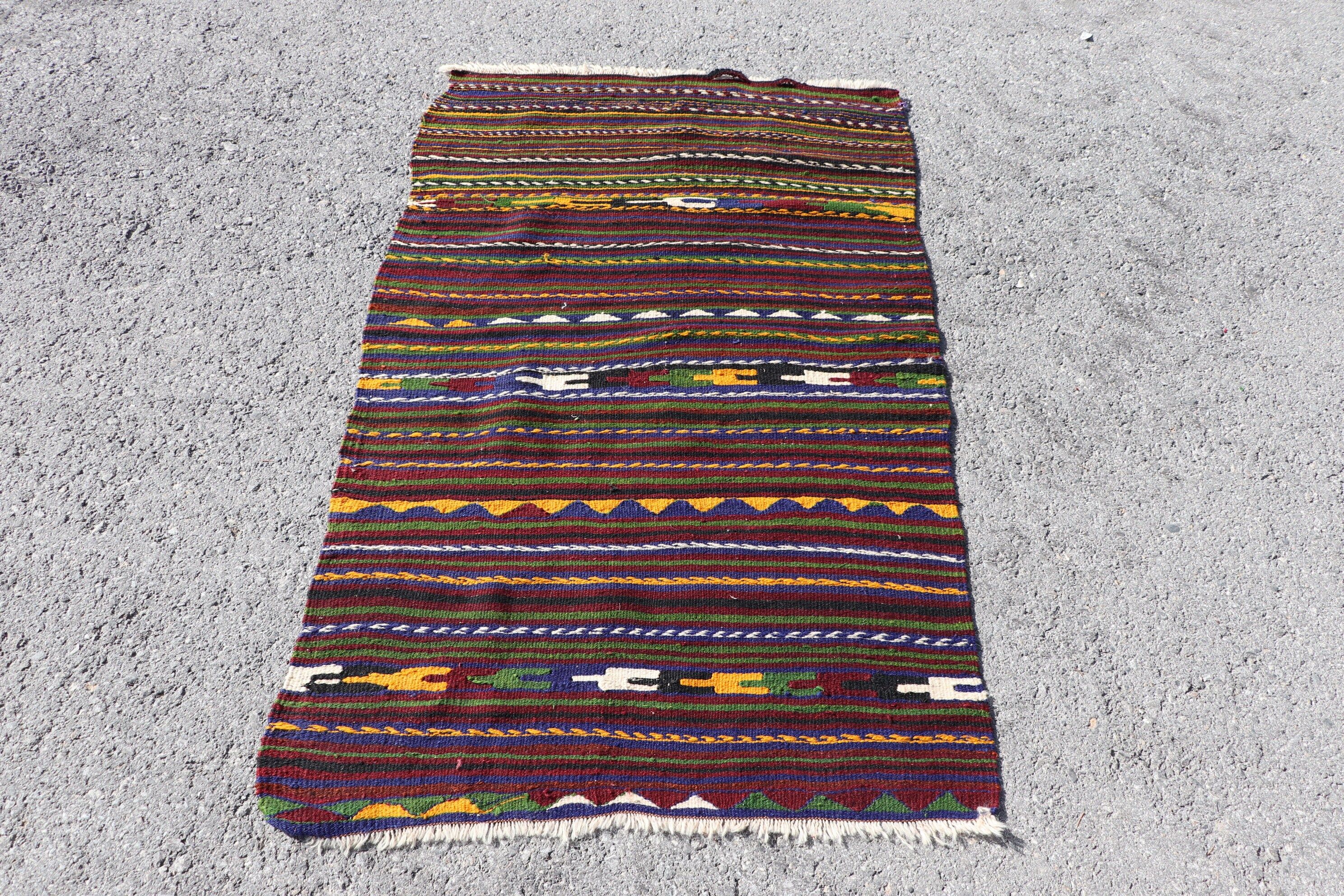 Retro Rug, Oriental Rugs, Nursery Rug, 3x4.8 ft Small Rug, Door Mat Rugs, Anatolian Rug, Vintage Rugs, Turkish Rugs, Kilim, Purple Wool Rug