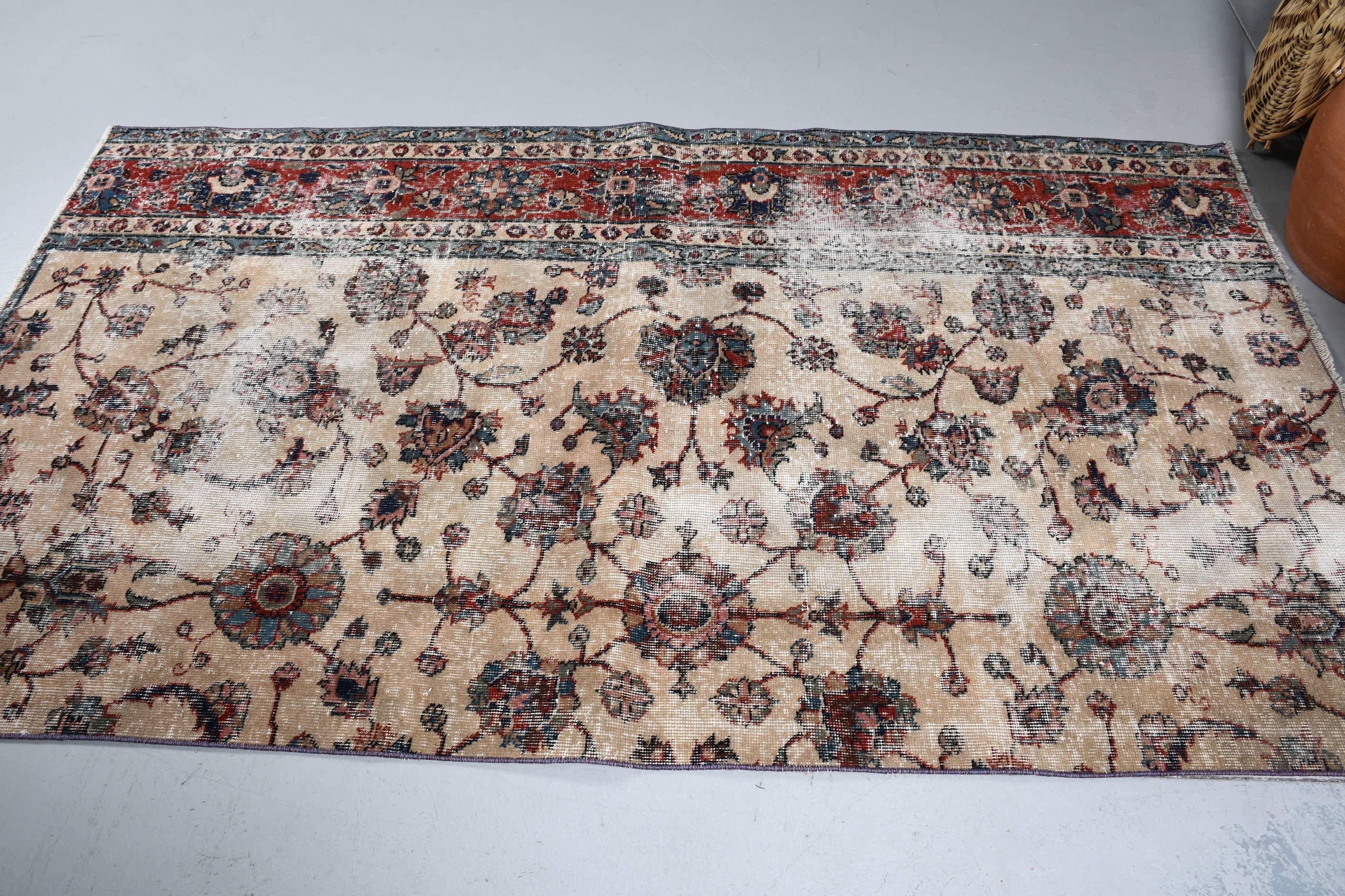 Floor Rugs, Wool Rugs, Vintage Rugs, Bedroom Rug, Turkish Rug, 4.1x7.4 ft Area Rugs, Rugs for Kitchen, Living Room Rug, Brown Cool Rug