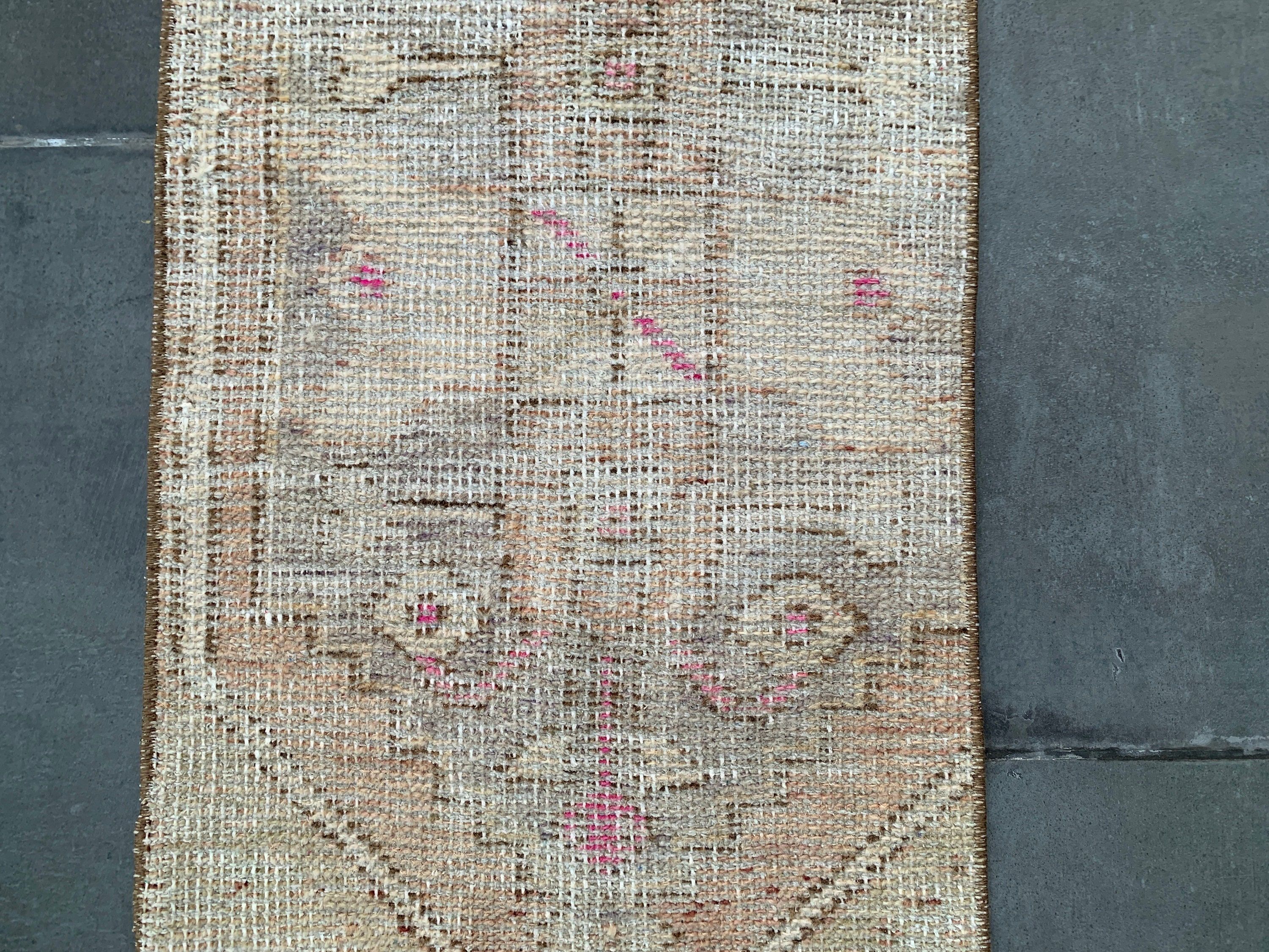 1.6x3 ft Small Rug, Oriental Rug, Beige Oushak Rug, Wool Rug, Entry Rugs, Rugs for Bathroom, Bathroom Rugs, Turkish Rug, Vintage Rug