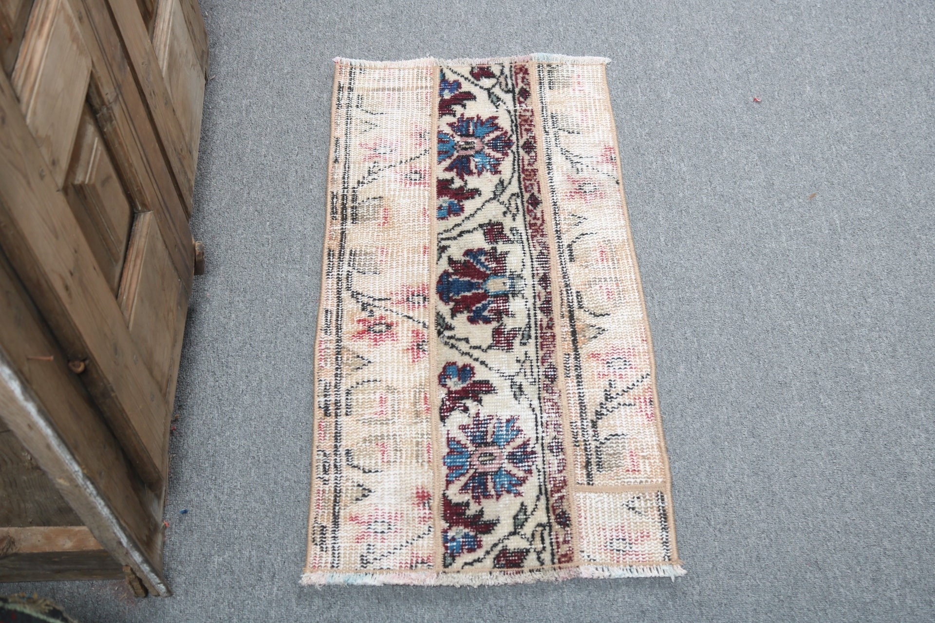 Yer Halısı, 1.4x2.6 ft Küçük Halılar, Anadolu Halısı, Banyo Halısı, Vintage Halılar, Türk Halısı, Bej Ev Dekor Halıları, El Yapımı Halı, Çocuk Halıları