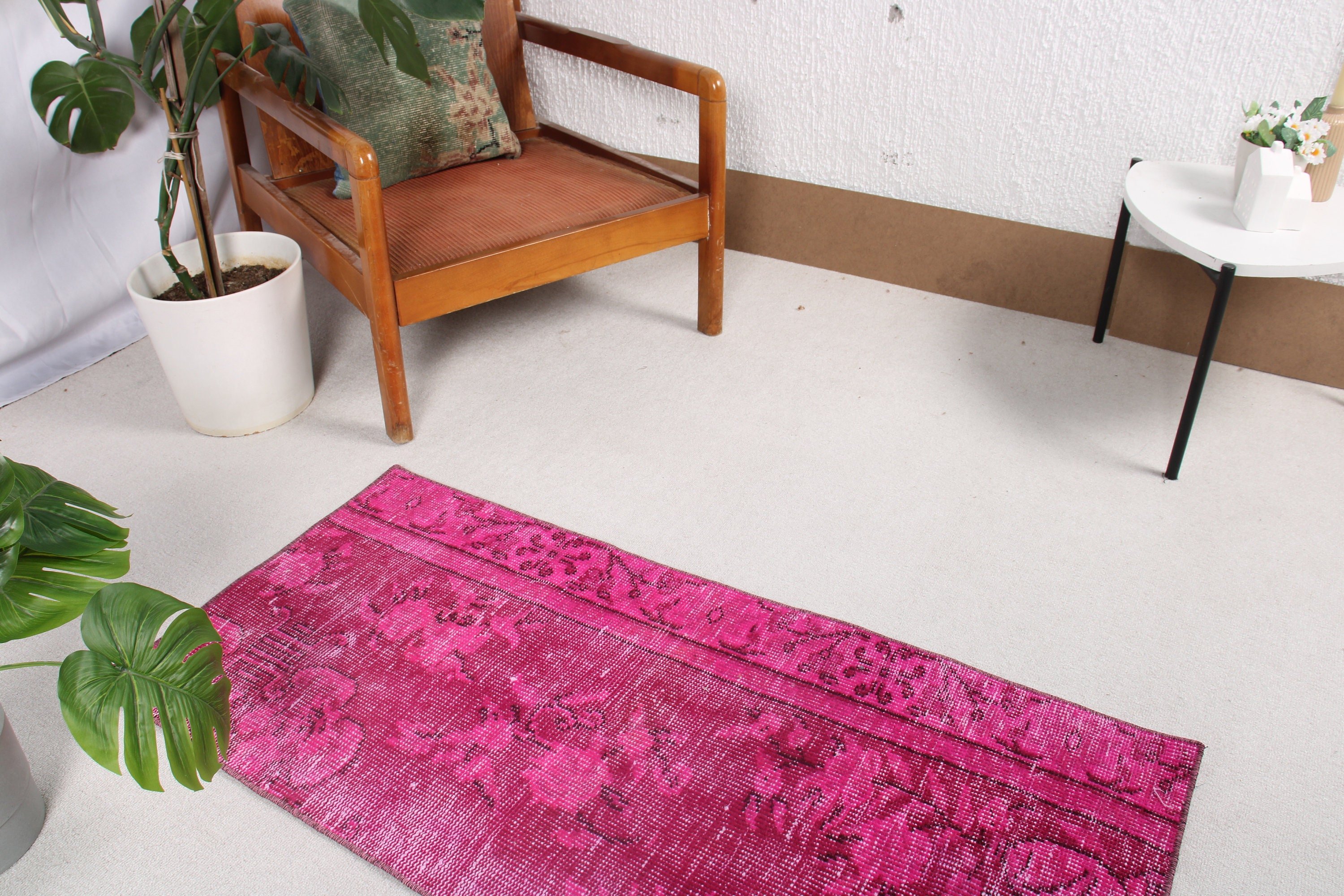 Vintage Rug, Kitchen Rug, Moroccan Rug, Turkish Rugs, Bath Rug, Rugs for Small Area, Pink Geometric Rug, 1.9x4 ft Small Rugs, Luxury Rugs