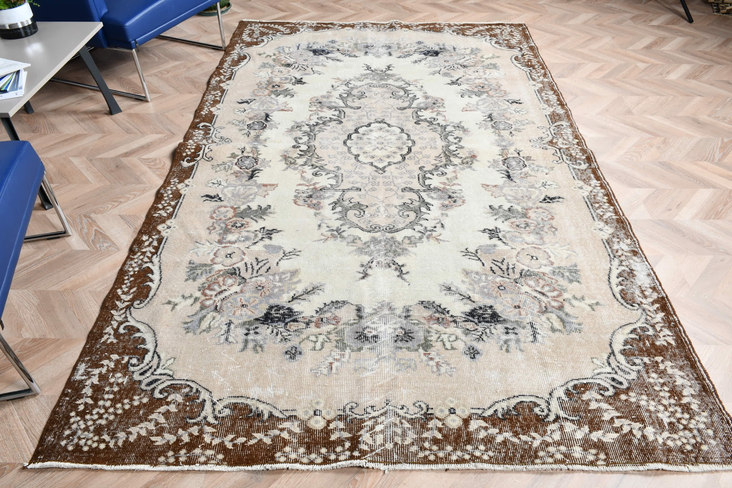 5.7x9.3 ft Büyük Halılar, Türk Halısı, Oturma Odası Halısı, Salon Halıları, Vintage Halılar, Salon Halıları, Oryantal Halı, Antika Halı, Bej Soğuk Halı