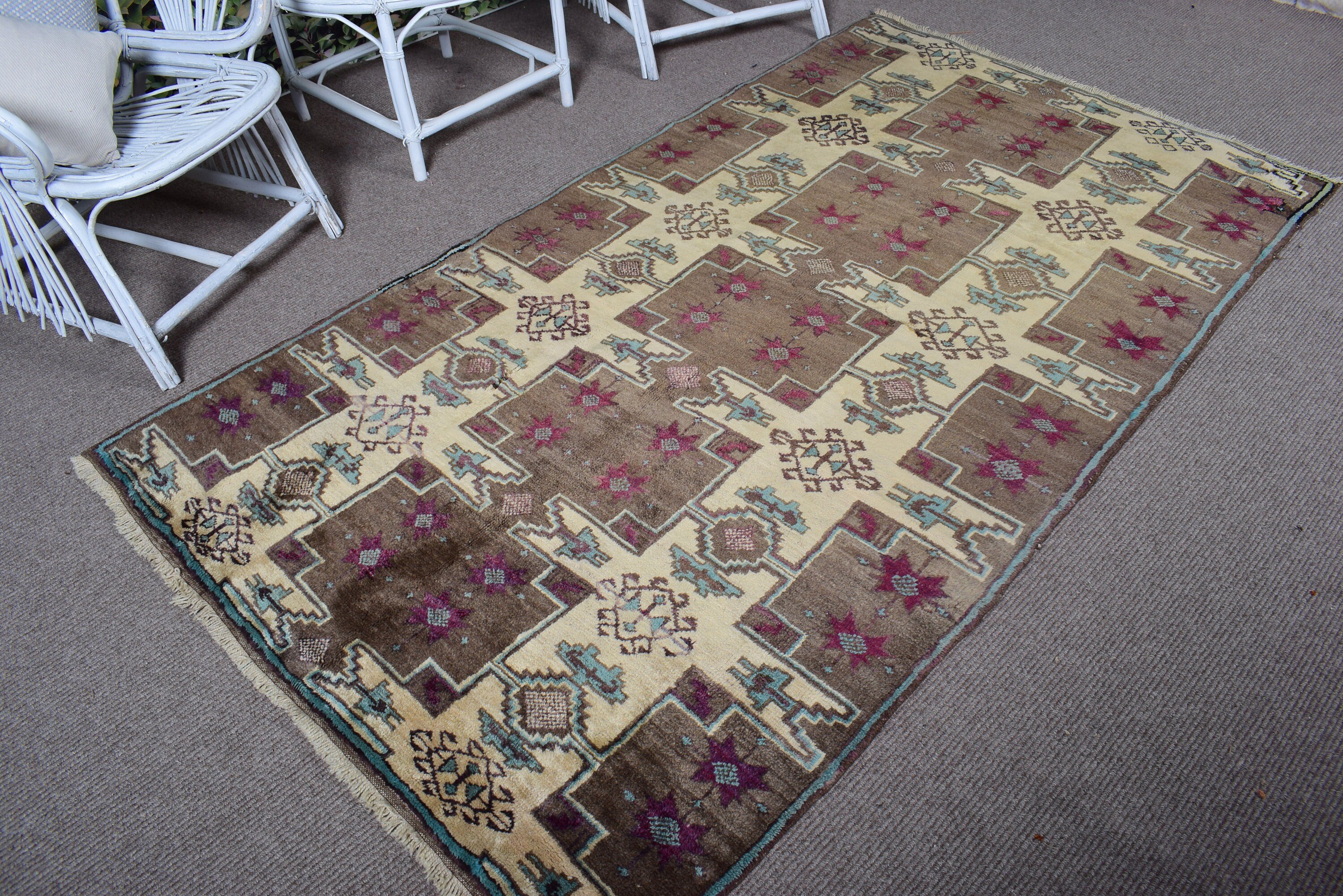 Geometric Rugs, Vintage Rugs, Floor Rugs, Turkish Rug, Vintage Decor Rug, 4.4x7.9 ft Area Rugs, Modern Rug, Brown Luxury Rugs, Nursery Rugs