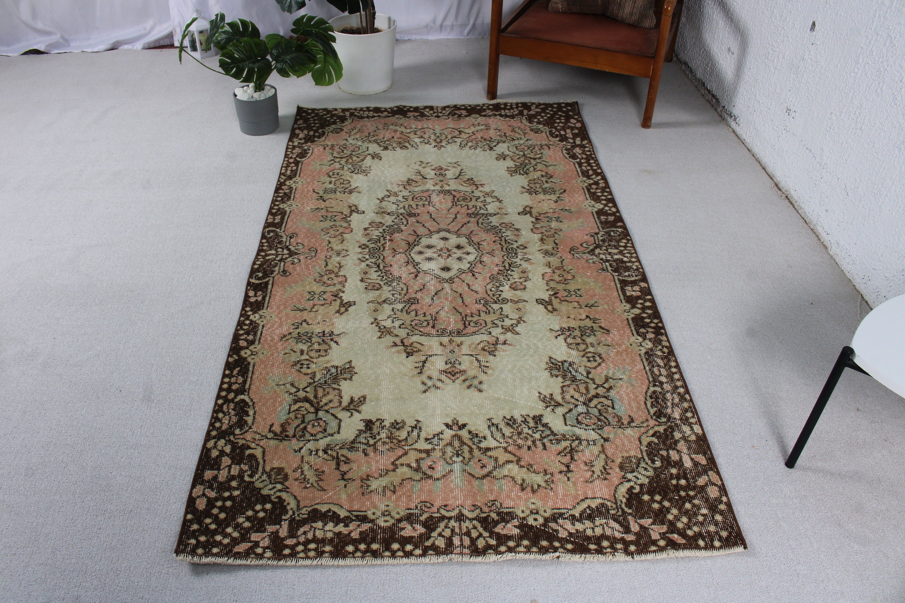 El Dokuma Halı, Kahverengi Yün Halı, Antika Kilimler, Vintage Halılar, Vintage Dekor Halı, Türk Halısı, Mutfak Halısı, Boho Alan Halıları, 3,7x6,5 ft Alan Halısı